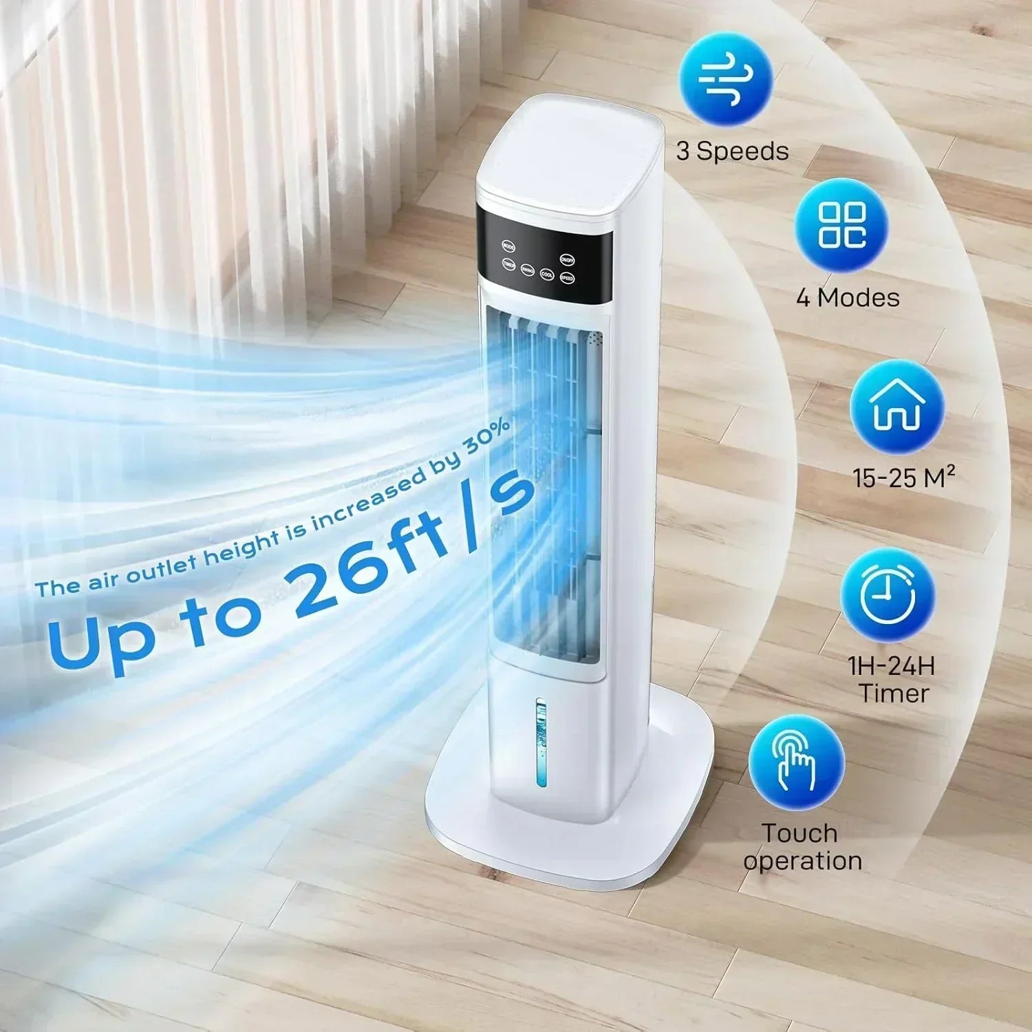 Evaporative Air Cooler 3-in-1 Portable Air Conditioners 4 Modes 3 Speeds Fast Cooling Portable
