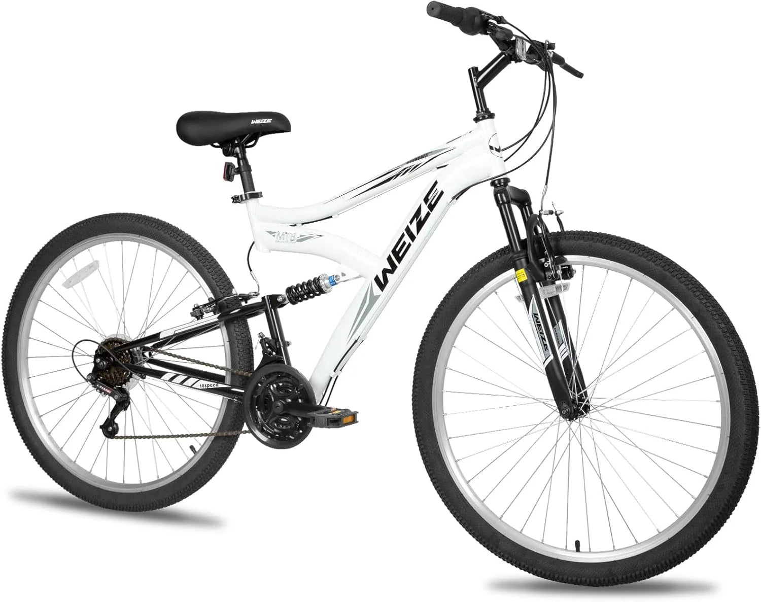 WEIZE Mountain Bike, 26 27.5 inch Outdoor Hybrid Bikes,18-Speed/High-Carbon Steel/Dual Full Suspension, Adjustable Ergonomic Seat for Men Women Adult, MTB Bicycle with Suspension Fork,Sleek Colors