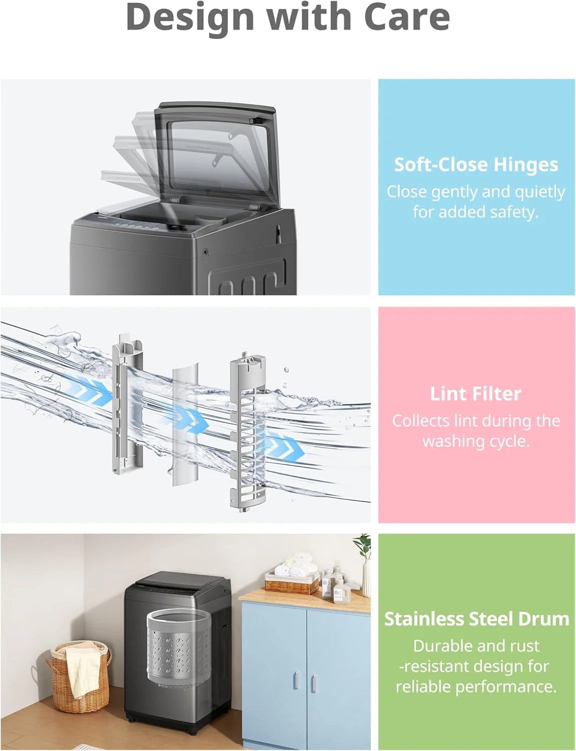 Comfee Portable Washing Machine 0.9 Cubic Feet Compact Washing Machine with LED Display 2 Built-in Drums Space Saving Fully Automatic Washing Machine