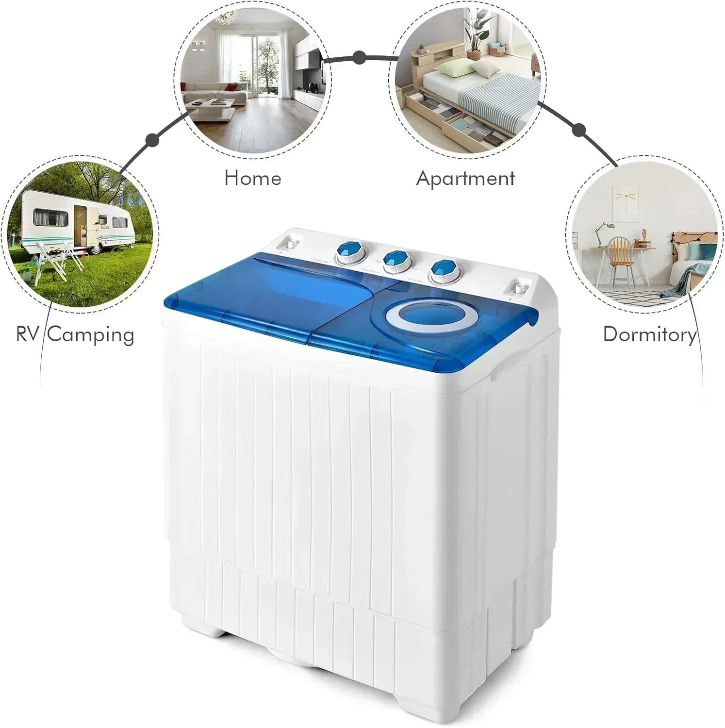COSTWAY Double Tub 26 lb Capacity Laundry 18 lb 8 lb Spin Combo Drain Pump Washing Machine