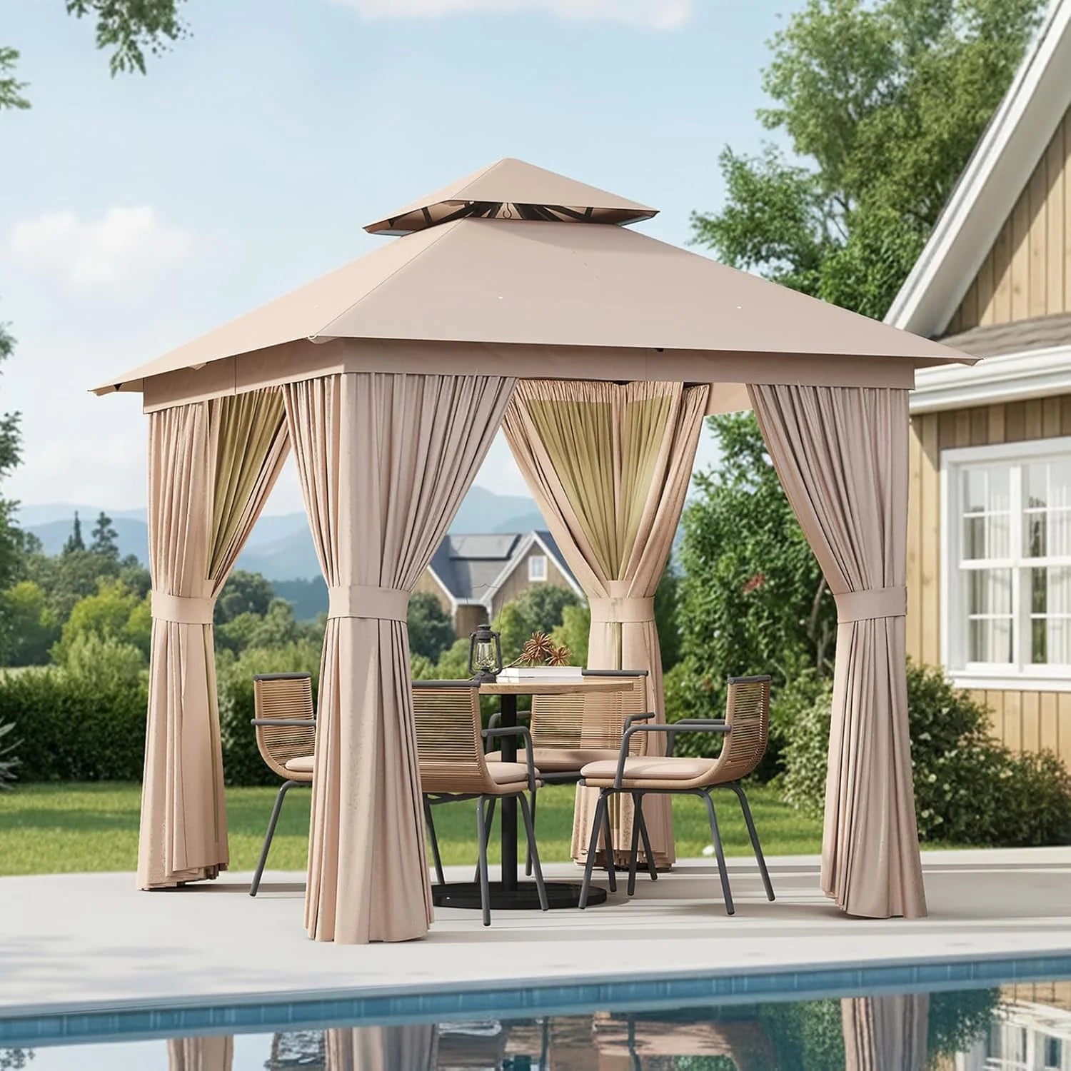 Aoxun Outdoor Gazebo for Patio 10x12, Metal Frame Canopy with Double Roofs