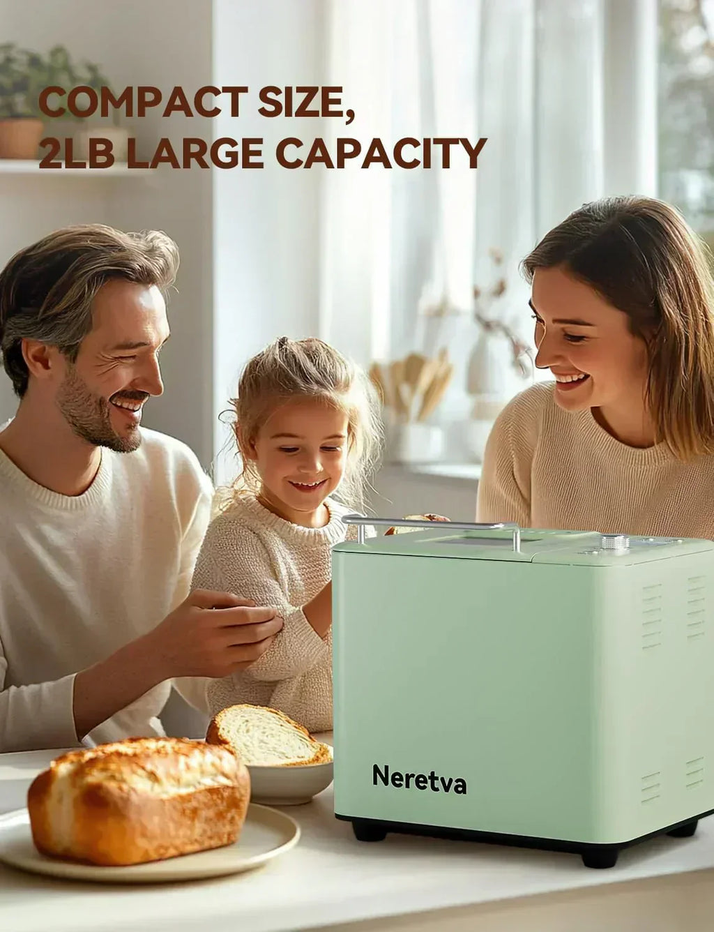 Neretva Bread Maker 20-in-1 2LB Bread Maker Dual Heater Bread Maker Automatic