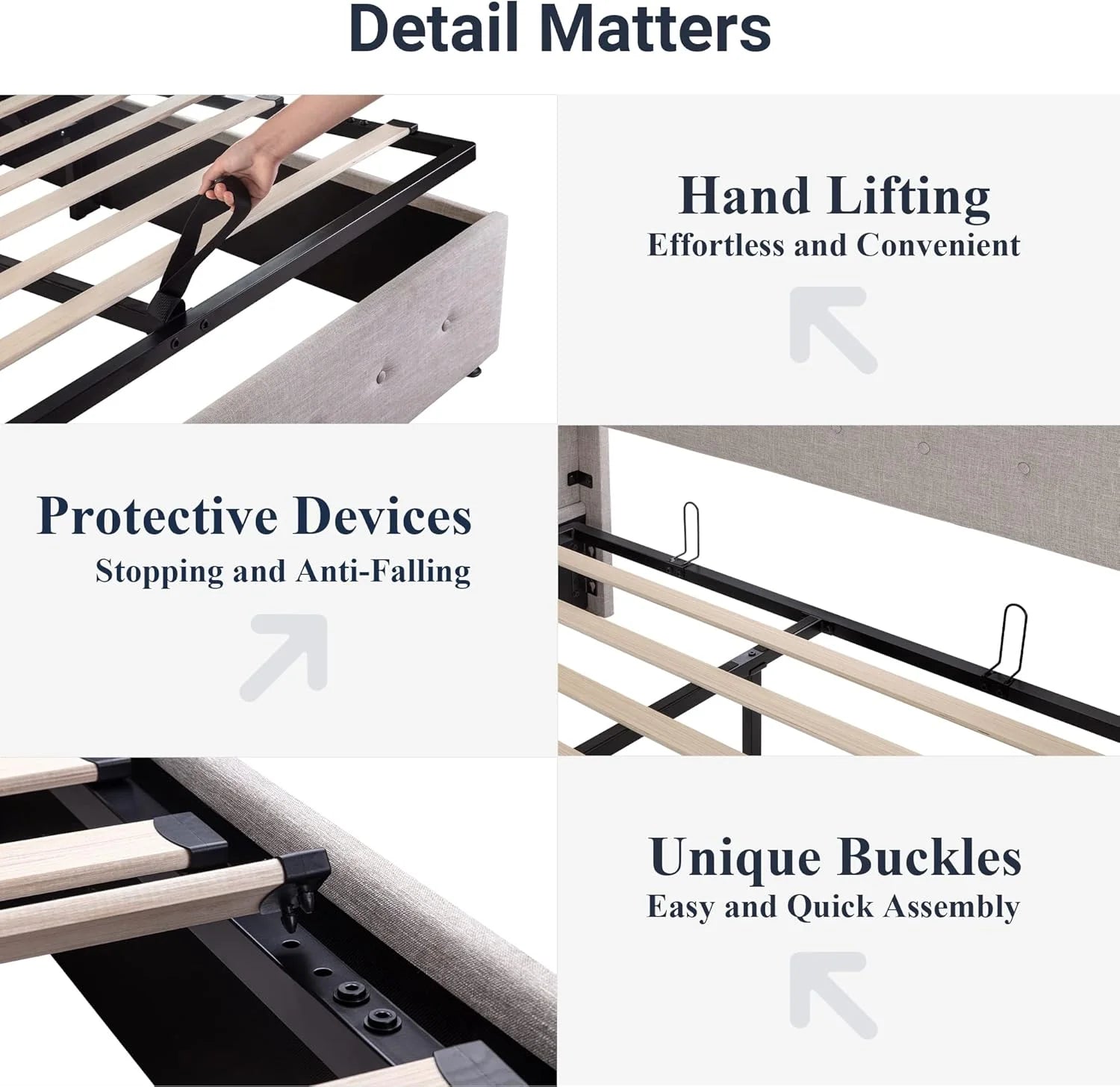 Allewie Queen Size Lift Up Storage Bed Modern Wingback Headboard Hydraulic Support