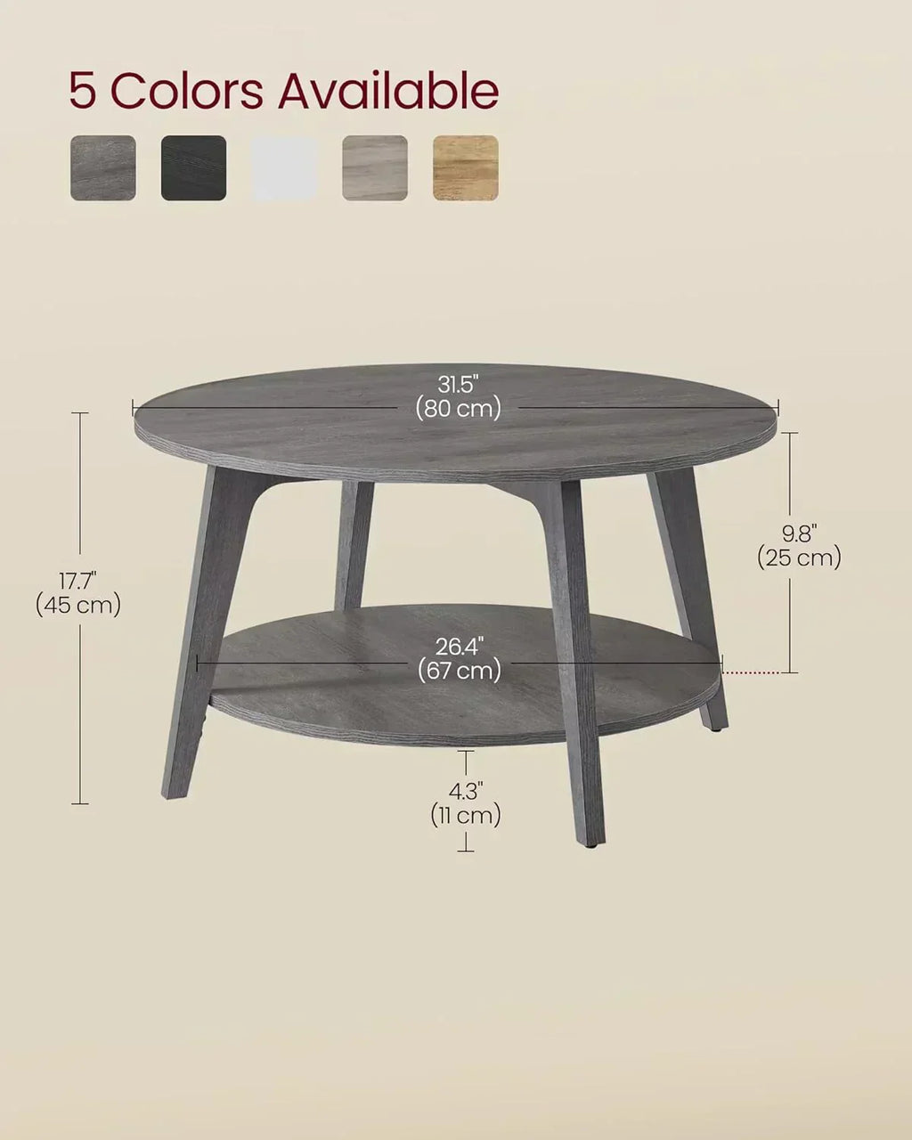 VASAGLE Round Coffee Table 2 Tier Coffee Table with Storage for Living Room 31.5 x 17.7 Inches