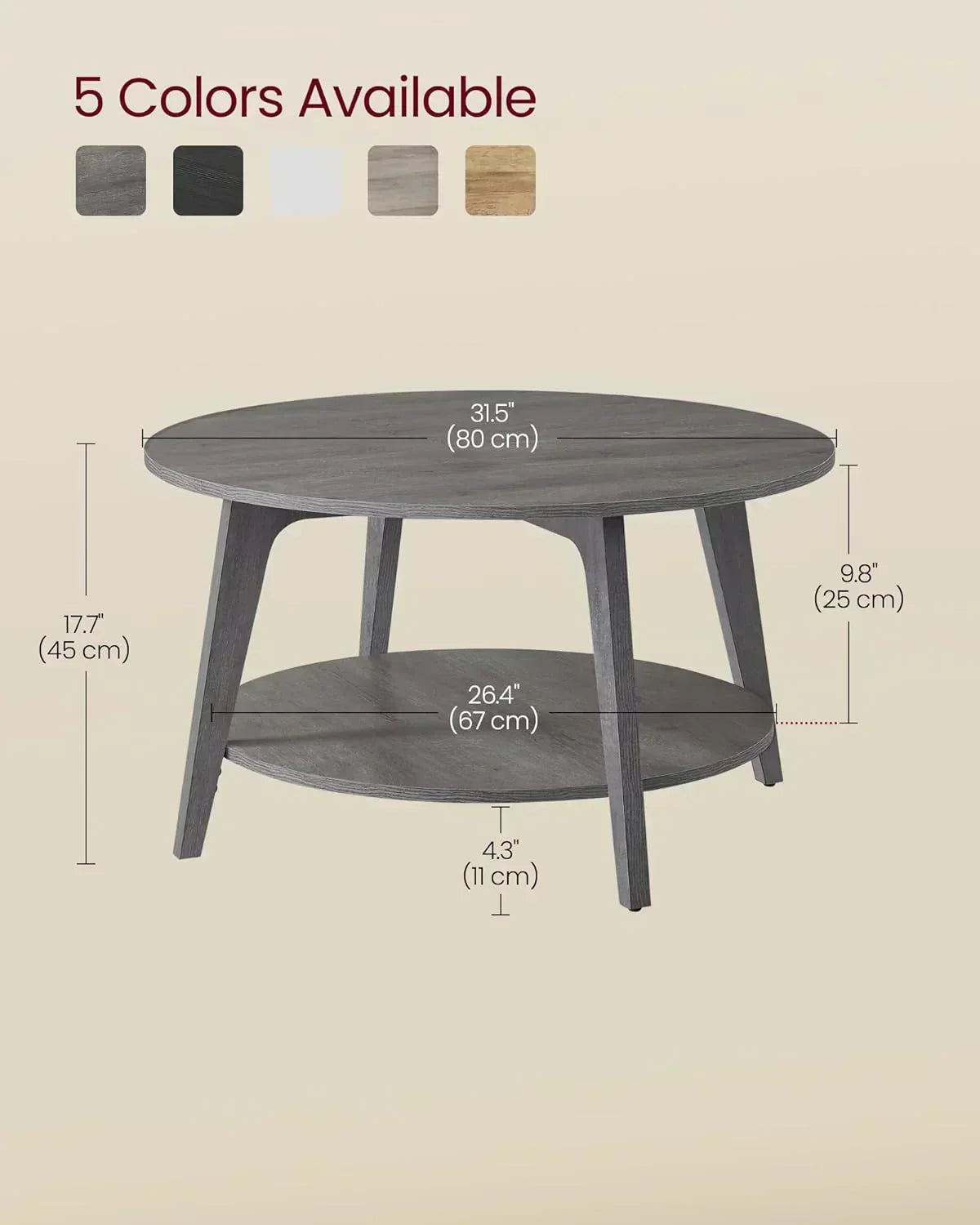 VASAGLE Round Coffee Table 2 Tier Coffee Table with Storage for Living Room 31.5 x 17.7 Inches
