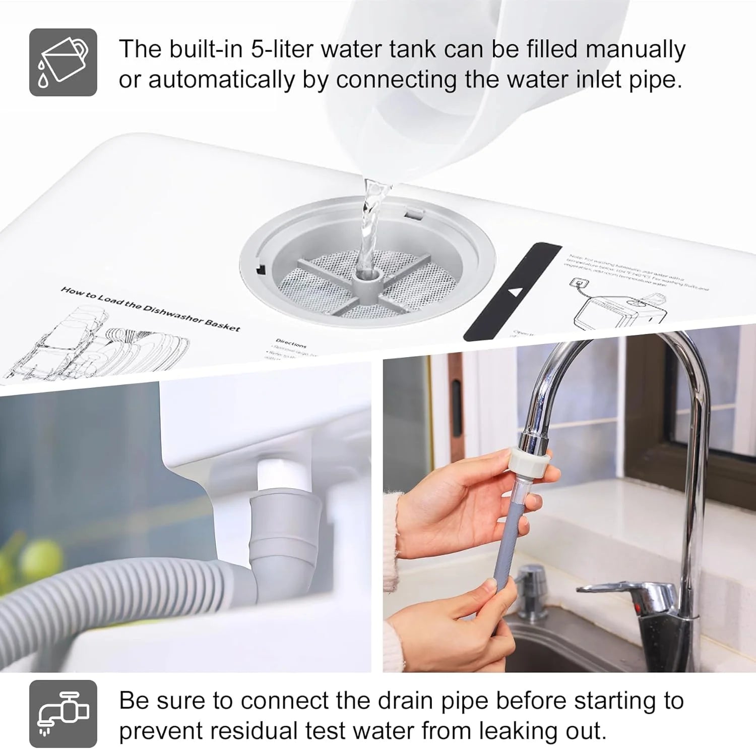 Mini countertop dishwasher. Compact dishwasher with drying function. Double spray arms. Portable countertop dishwasher