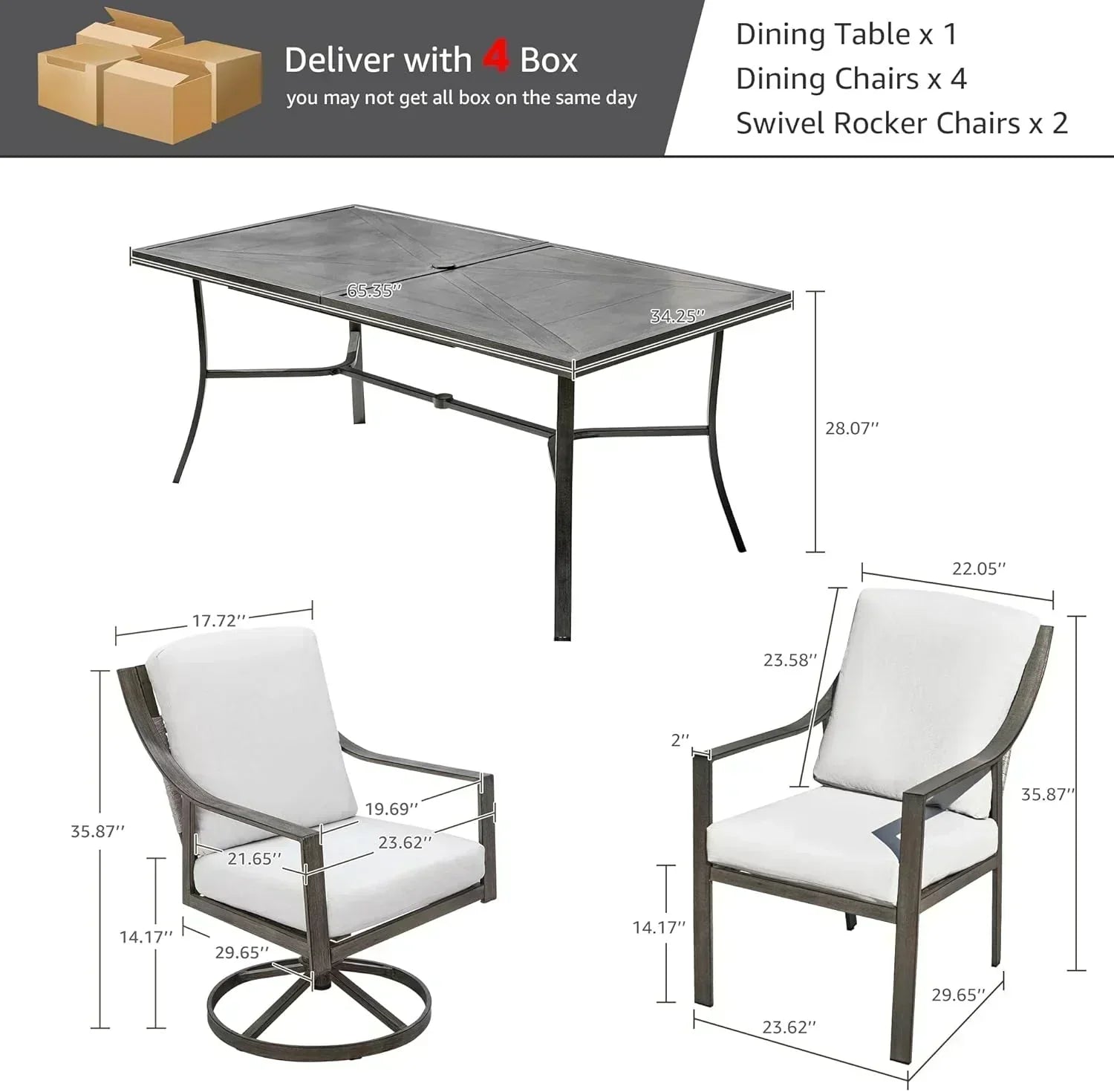 NATURAL EXPRESSIONS 5-Piece Outdoor Patio Dining Set 4pcs Patio Swivel Rocking Chairs