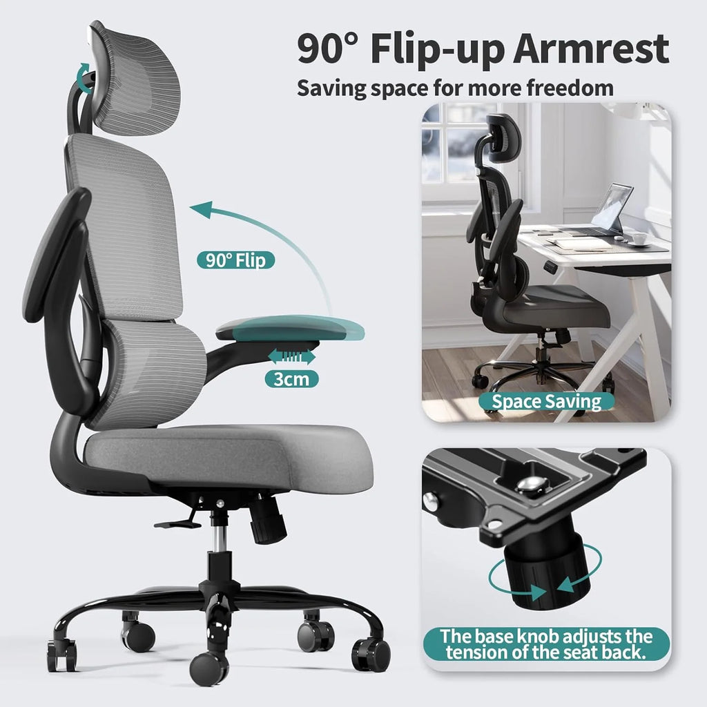 Office Chair Ergonomic Desk Chair, 330 lbs Home Mesh Desk Chair with Wheels, Comfortable Gaming Chair, High Back Office Chair