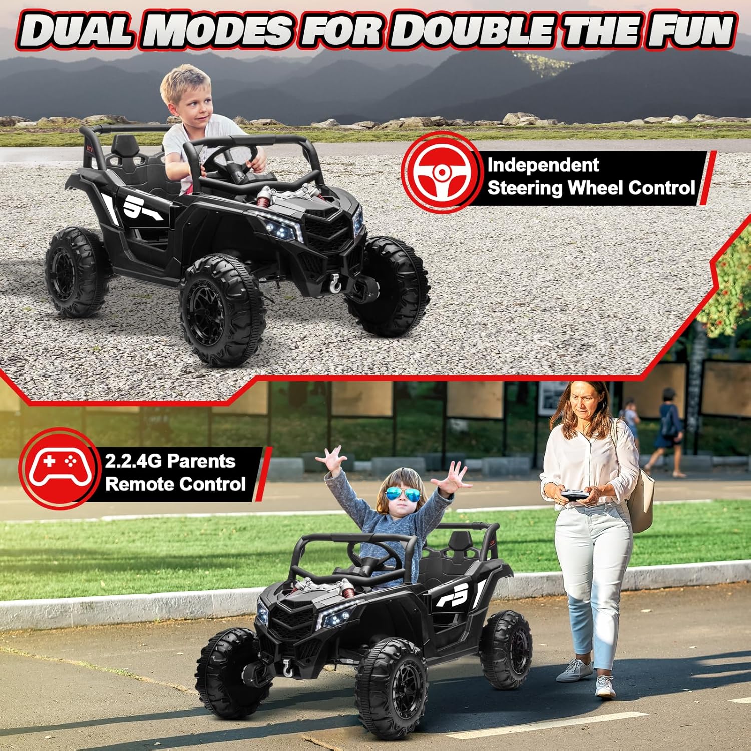 JOYRACER Kids Remote Control Car with 4 x 150W Motors Shock Absorbers Bluetooth MP3 Player