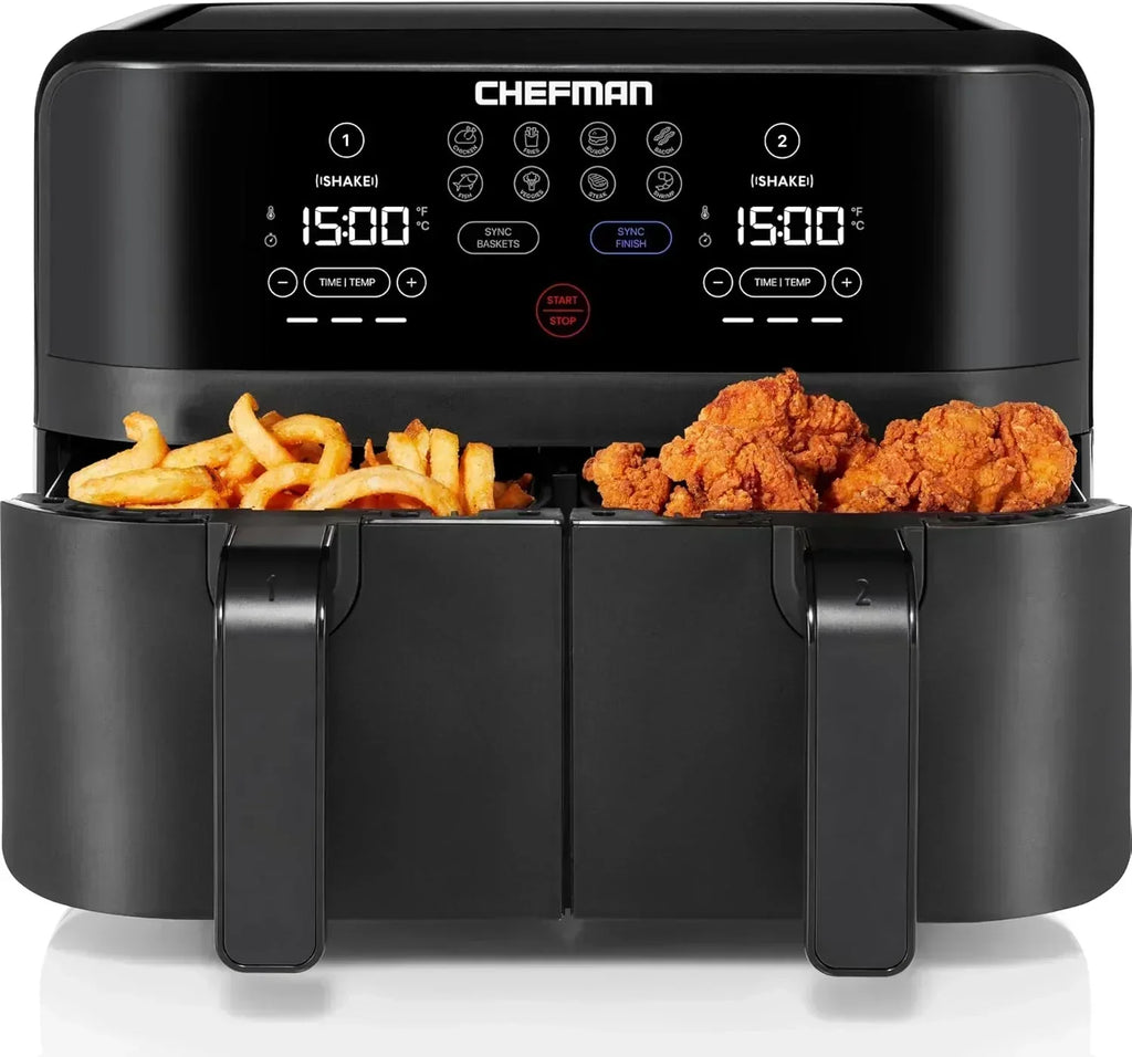 Chefman 6-Quart Dual Basket Air Fryer Digital Touchscreen Smart Sync Finish High-Frying