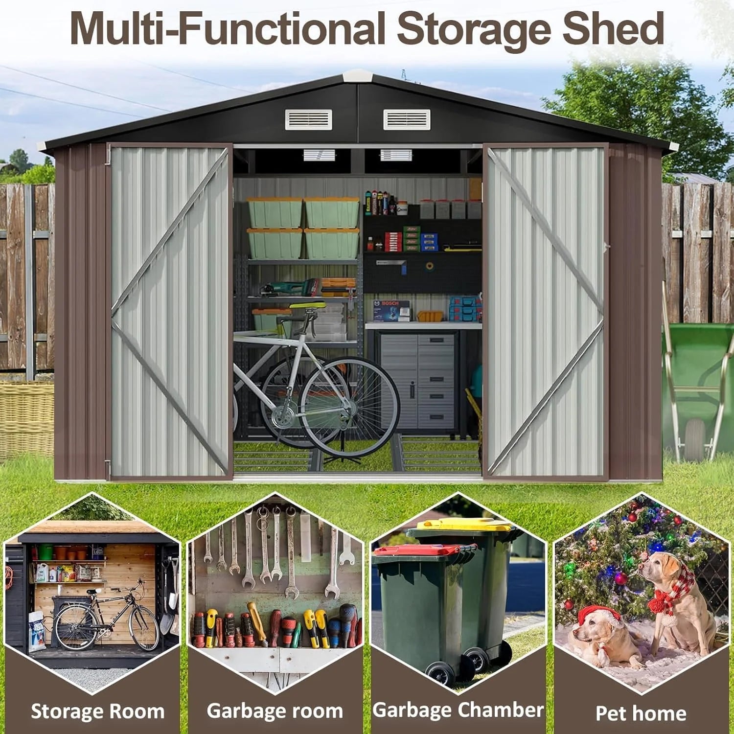 Aoxun 6.2x4 FT Shed Outdoor Storage Shed Metal Garden Shed Slooping Roof Tool Shed Bike Shed