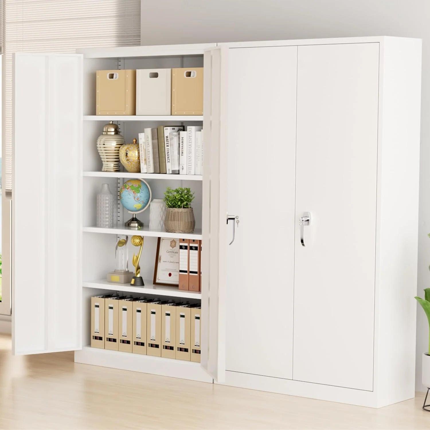Greenvelly Metal Storage Cabinet, 72 Black Locking Metal Cabinet with 2 Doors and 4 Adjustable Shelves, Lockable Garage Storage Cabinets for Home Office, Garage, Kitchen, Living Room
