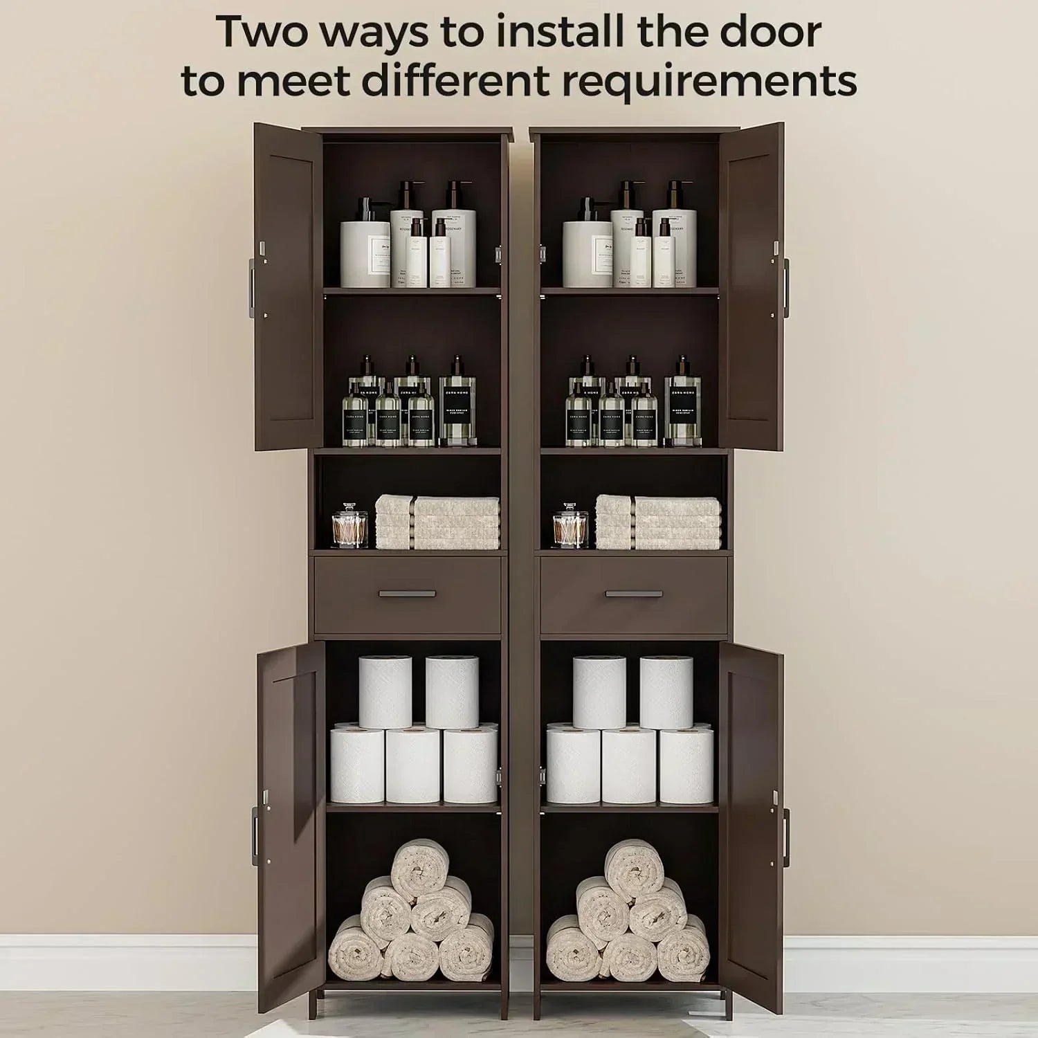 Homhedy 67 H Tall Bathroom Storage Cabinet with 2 Barn Doors and 1 Drawer Narrow Storage Unit
