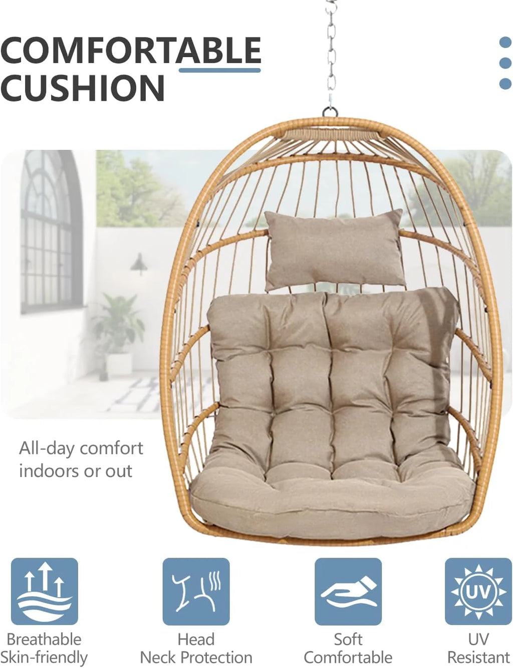 SWITTE Egg Chair Outdoor Indoor Wicker Hanging Egg Swing Chair 350lbs Capacity for Patio