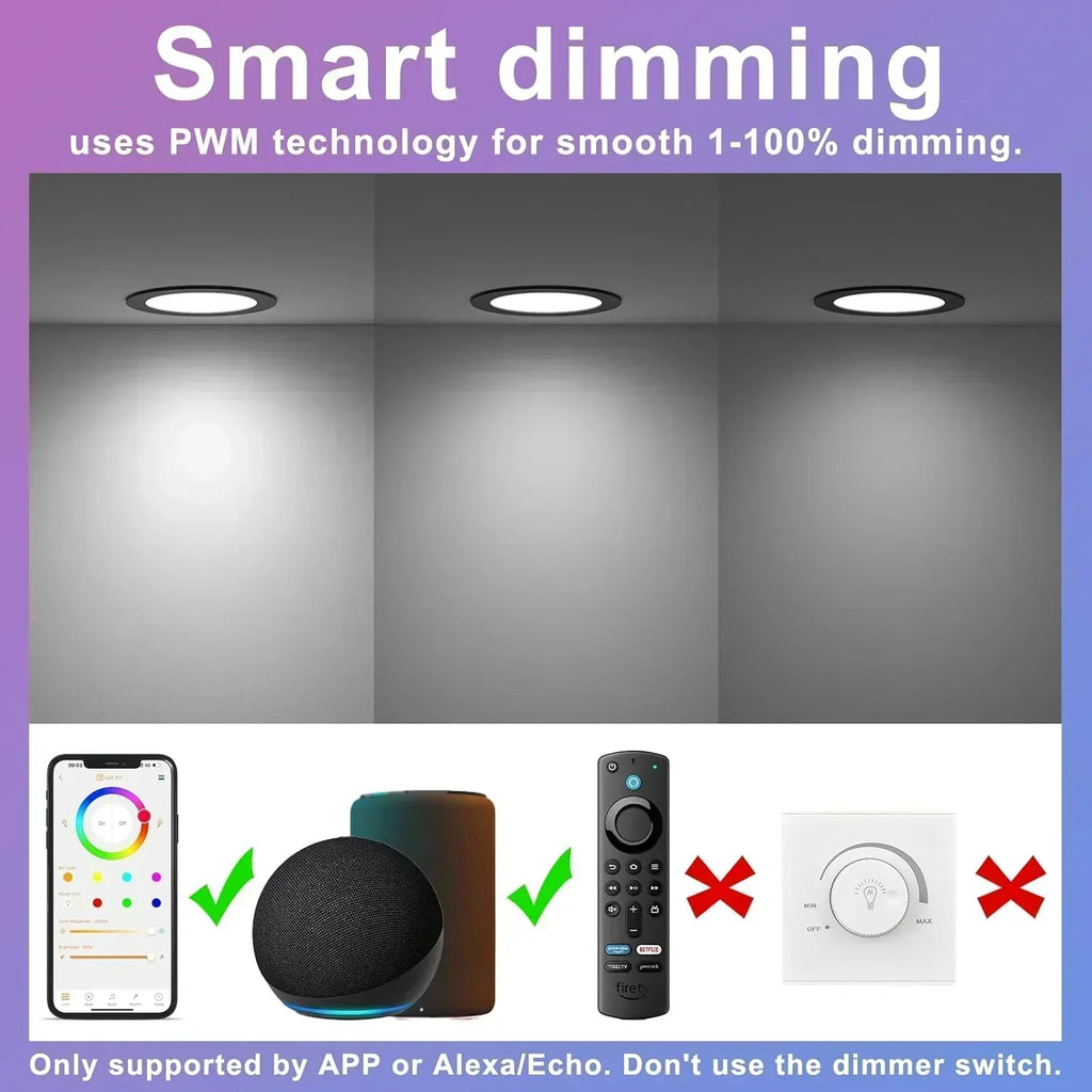 Smart Recessed Lighting 4 RGBCW Color Changing 12W LED Downlight with Junction Box