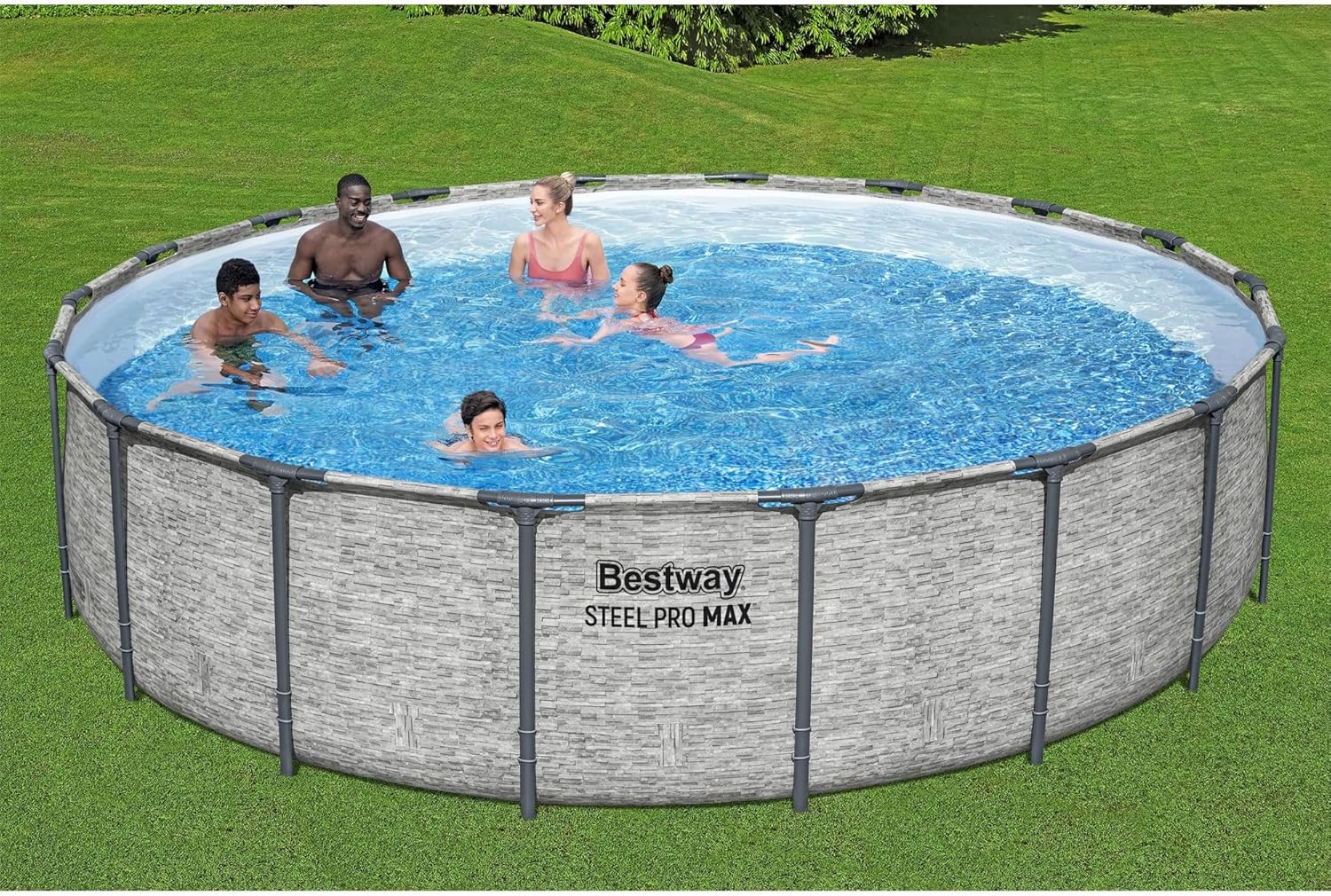 Steel Pro MAX 14 Foot x 48 Inch Round Metal Frame Above Ground Outdoor Swimming Pool Set