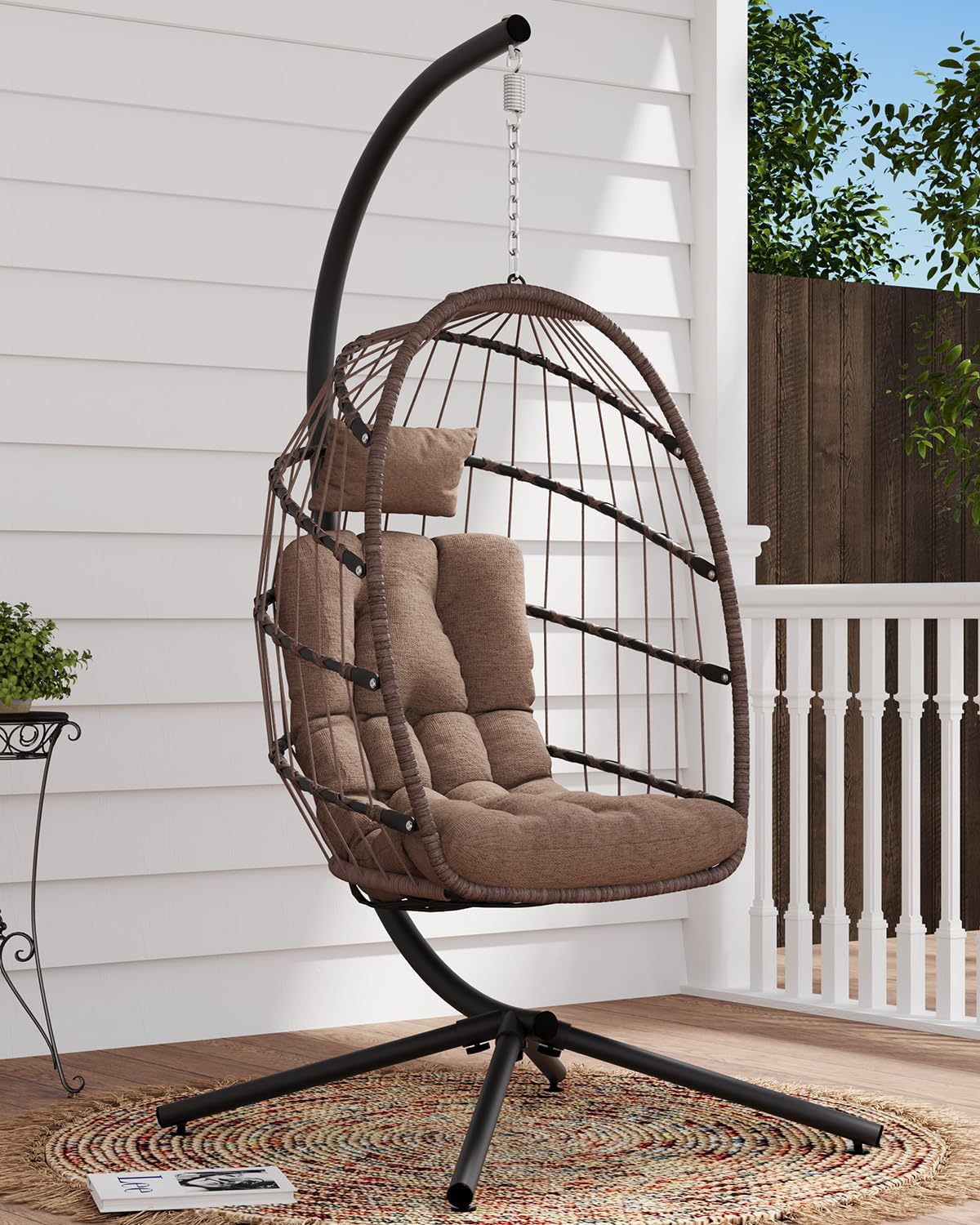 SWITTE Egg Chair Outdoor Indoor Wicker Hanging Egg Swing Chair 350lbs Capacity for Patio