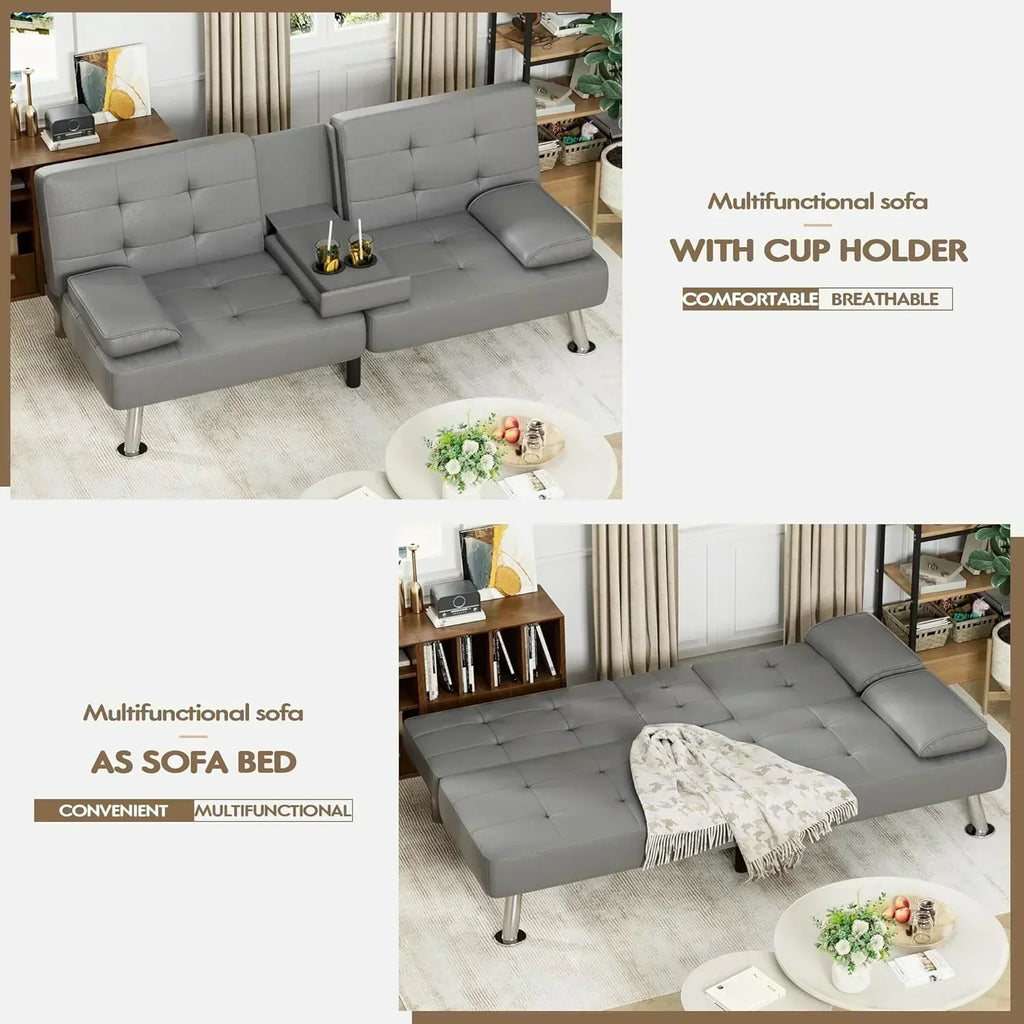 Homall Futon Sofa Bed Leather Futon Couch with Armrests Adjustable Recliner Sleeper Sofa Bed