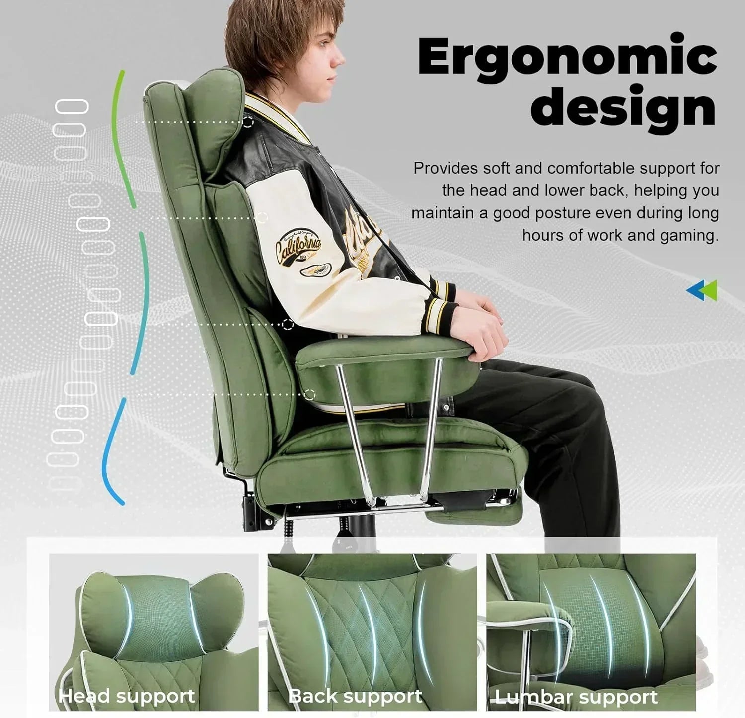 Large high back office chair high back leather gaming chair with footrest