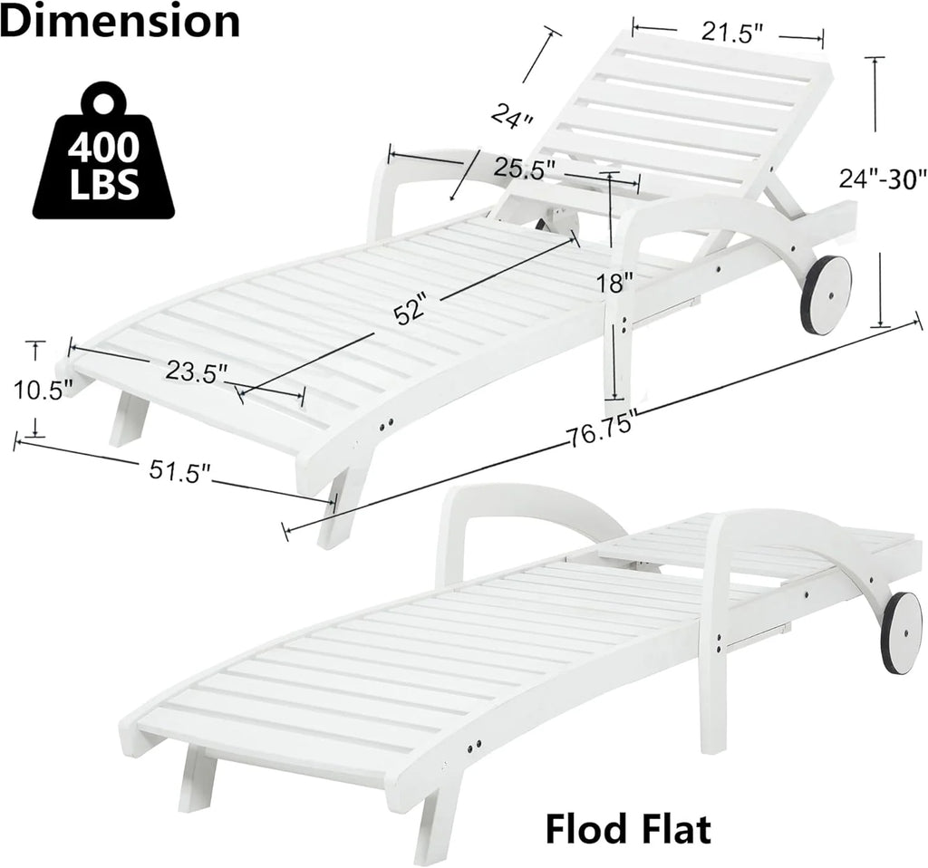 Pool Chaise Lounge Chairs Set of 4 5-Position Adjustable Outdoor Patio Lounge Chairs Wood Reclining Chaise Lounger Chair with Pullout Side Table