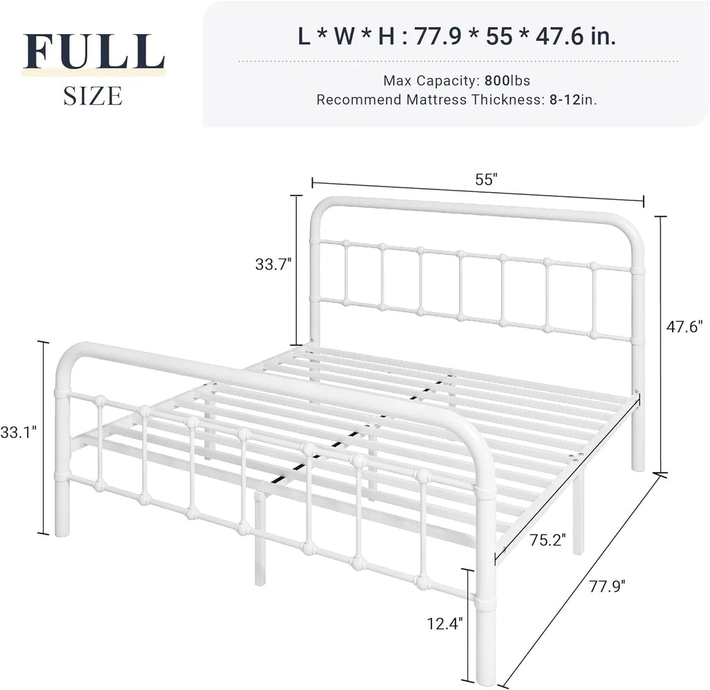 Allewie Queen Size Metal Platform Bed Frame with Victorian Style Wrought Iron-Art Headboard