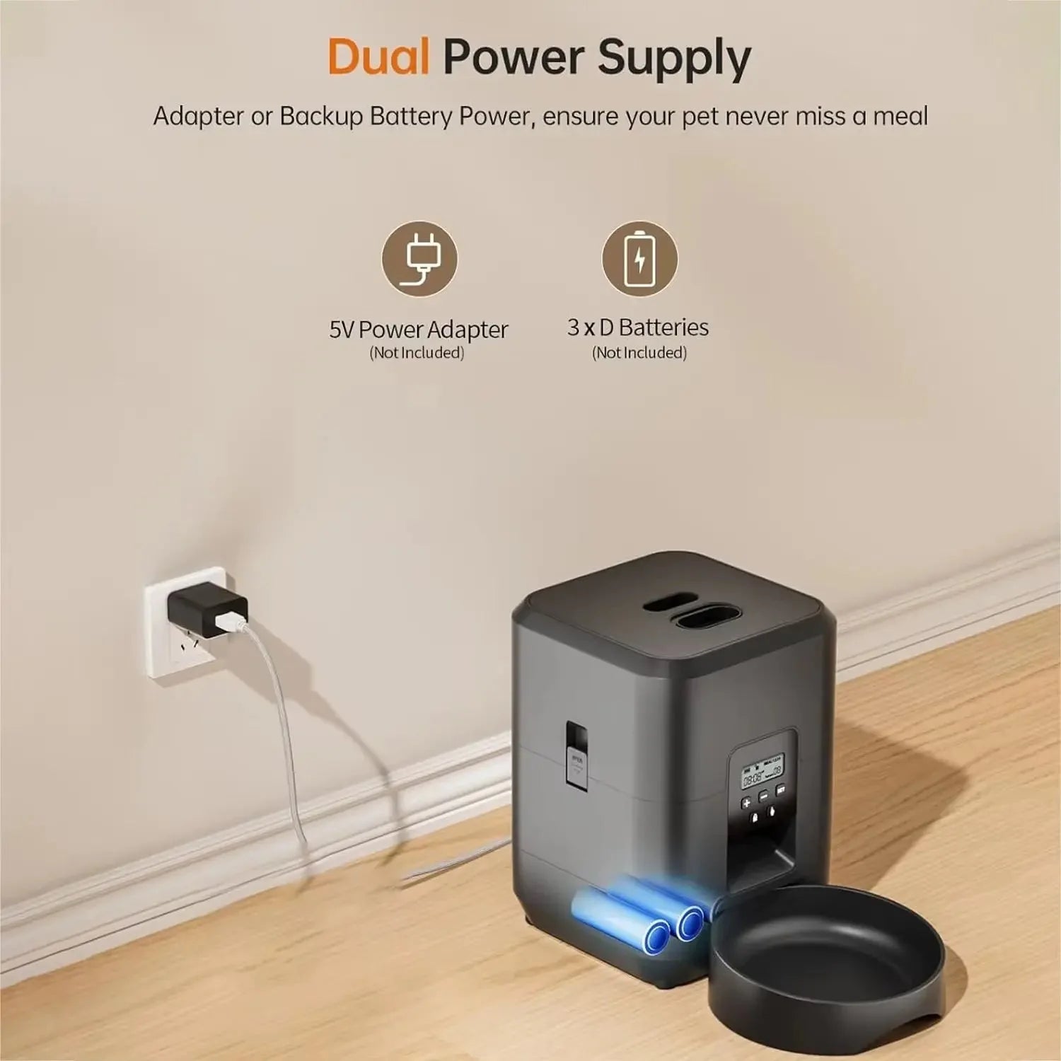 Automatic Cat Feeder 2L Timed Dry Food Dispenser with LCD Display and Slow Feed Mode for Cats and Small Dogs