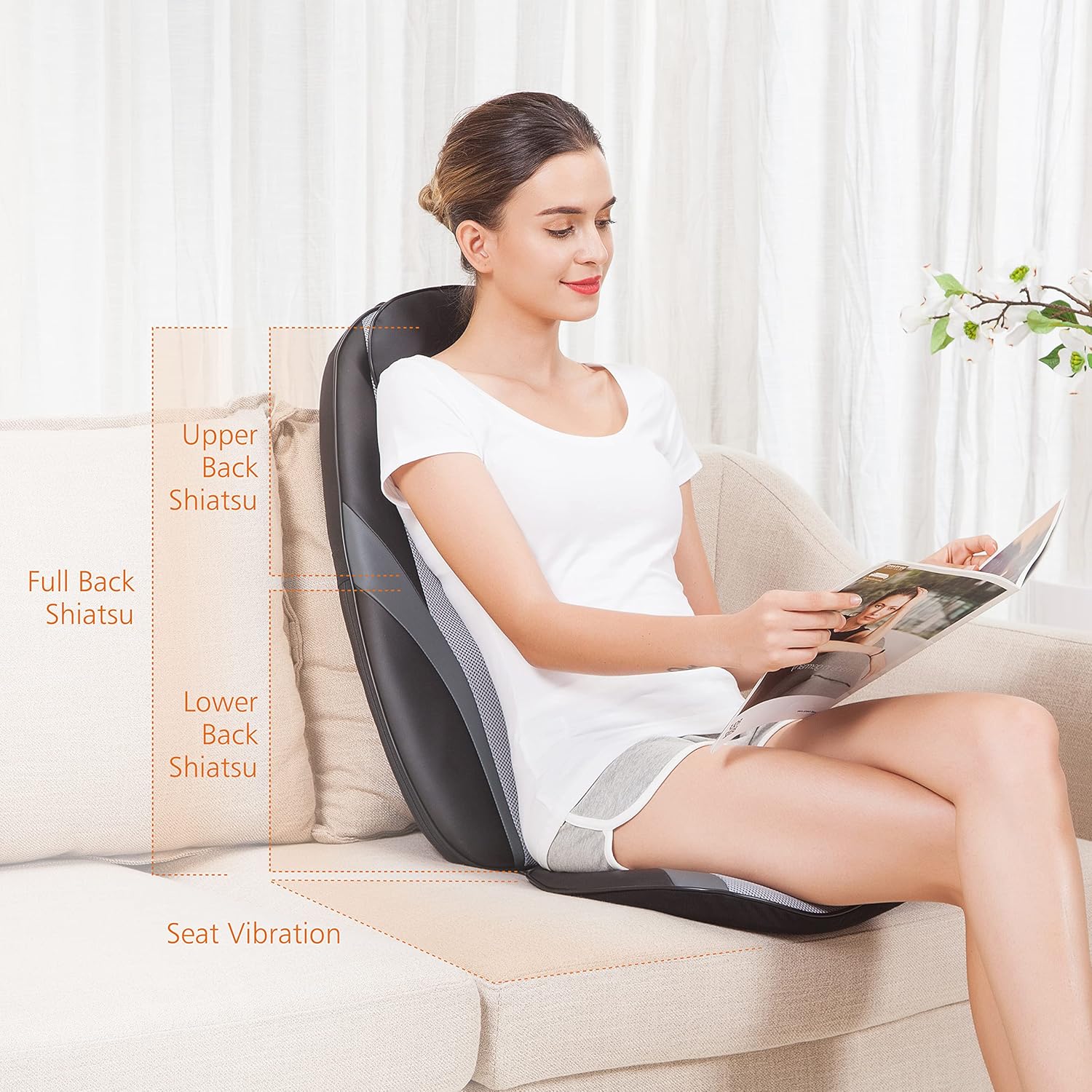 Snailax Shiatsu Massage Cushion with Heat Massage Chair Pad Kneading Back Massager for Home