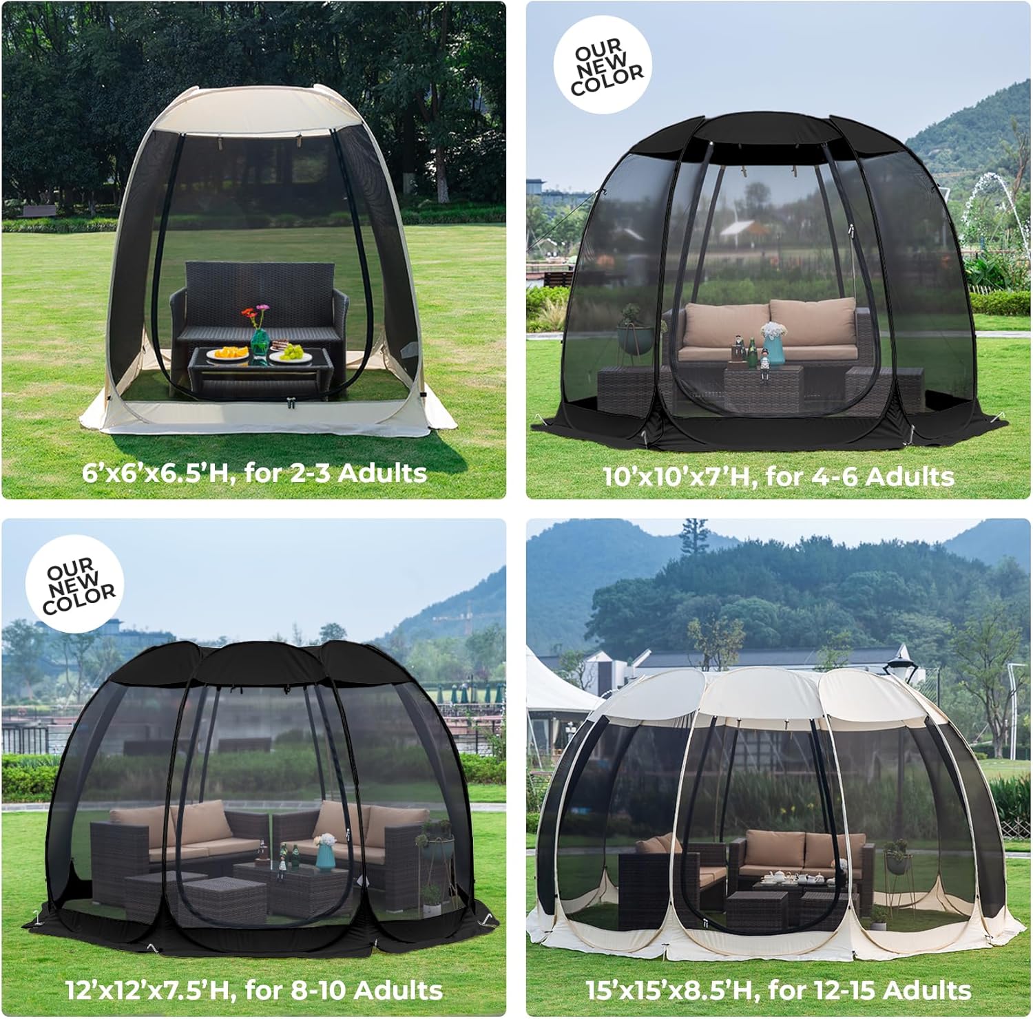 Screen gazebo, sleeps 6-10-15 people Igloo-style canopy tent with mosquito net on the sides Perfect for garden, patio, backyard