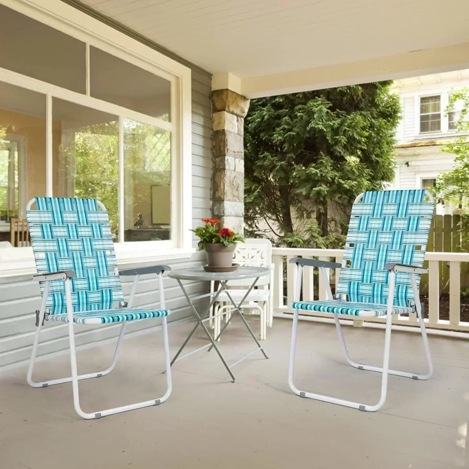 VINGLI Patio Lawn Webbed Folding Chairs Set of 2 Outdoor Beach Portable Lawn Chair
