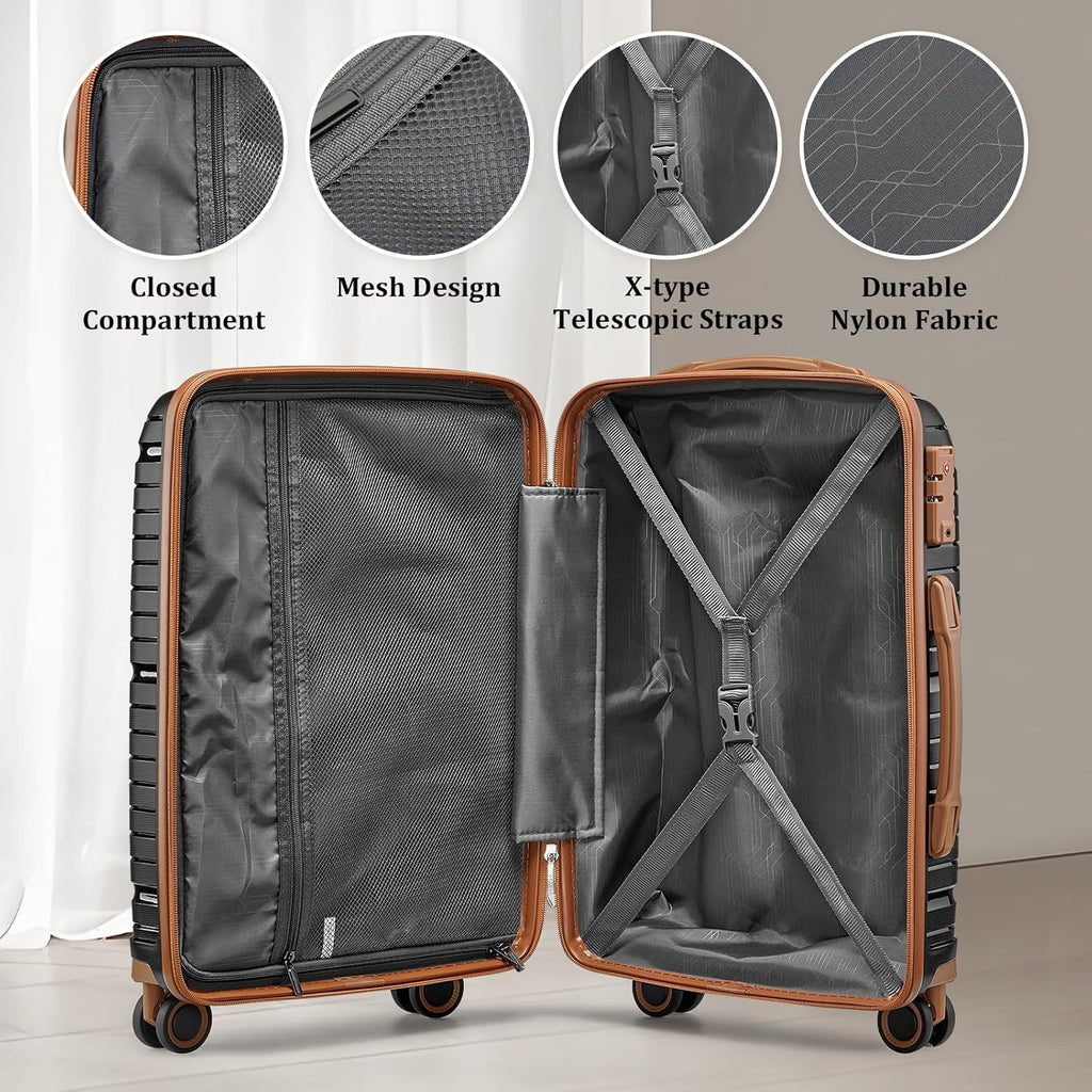 5-piece PP hardshell lightweight travel carry-on luggage set with dual spinner wheels