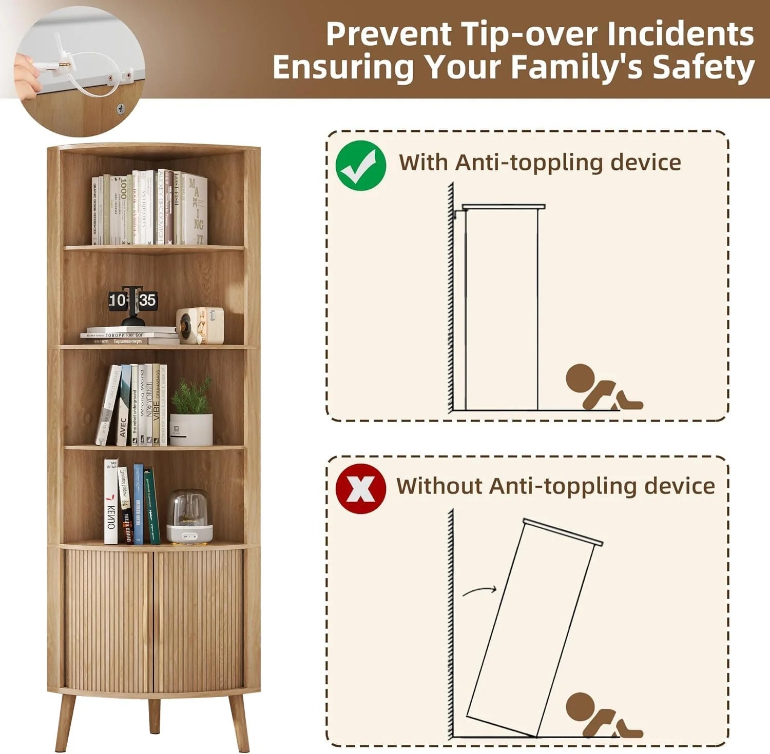 Corner Cabinet, 66.73'' Tall Modern Corner Bathroom Storage Cabinet