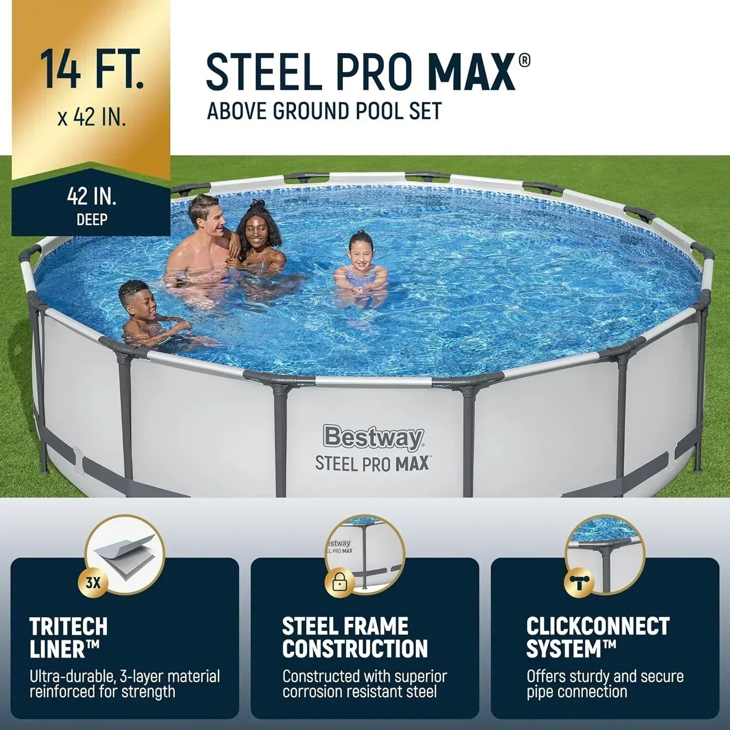 Steel Pro MAX 10 Foot x 30 Inch Round Metal Frame Above Ground Backyard Swimming Pool Set