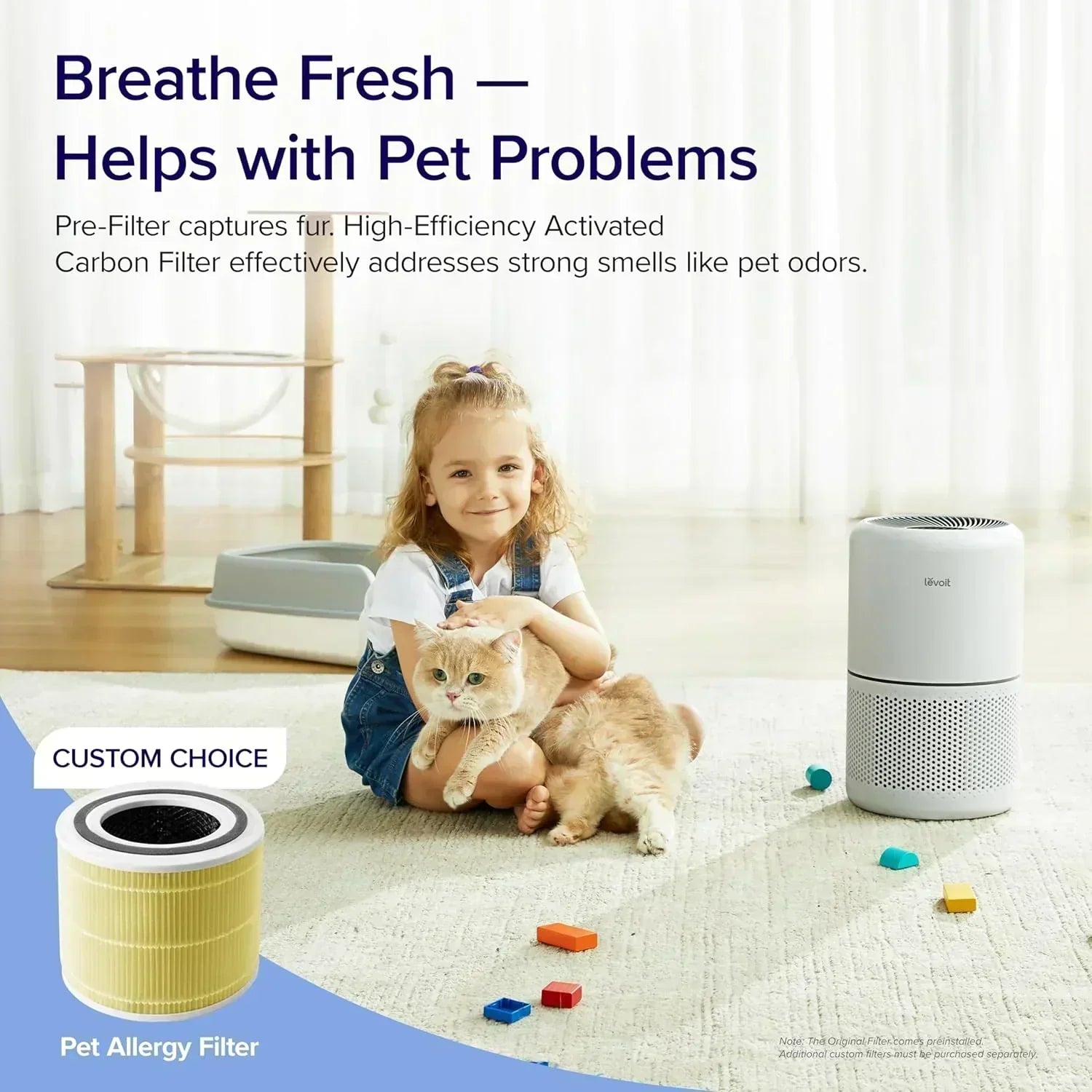 Air Purifier for Bedroom Allergies and Pet Hair 56W High Torque Motor
