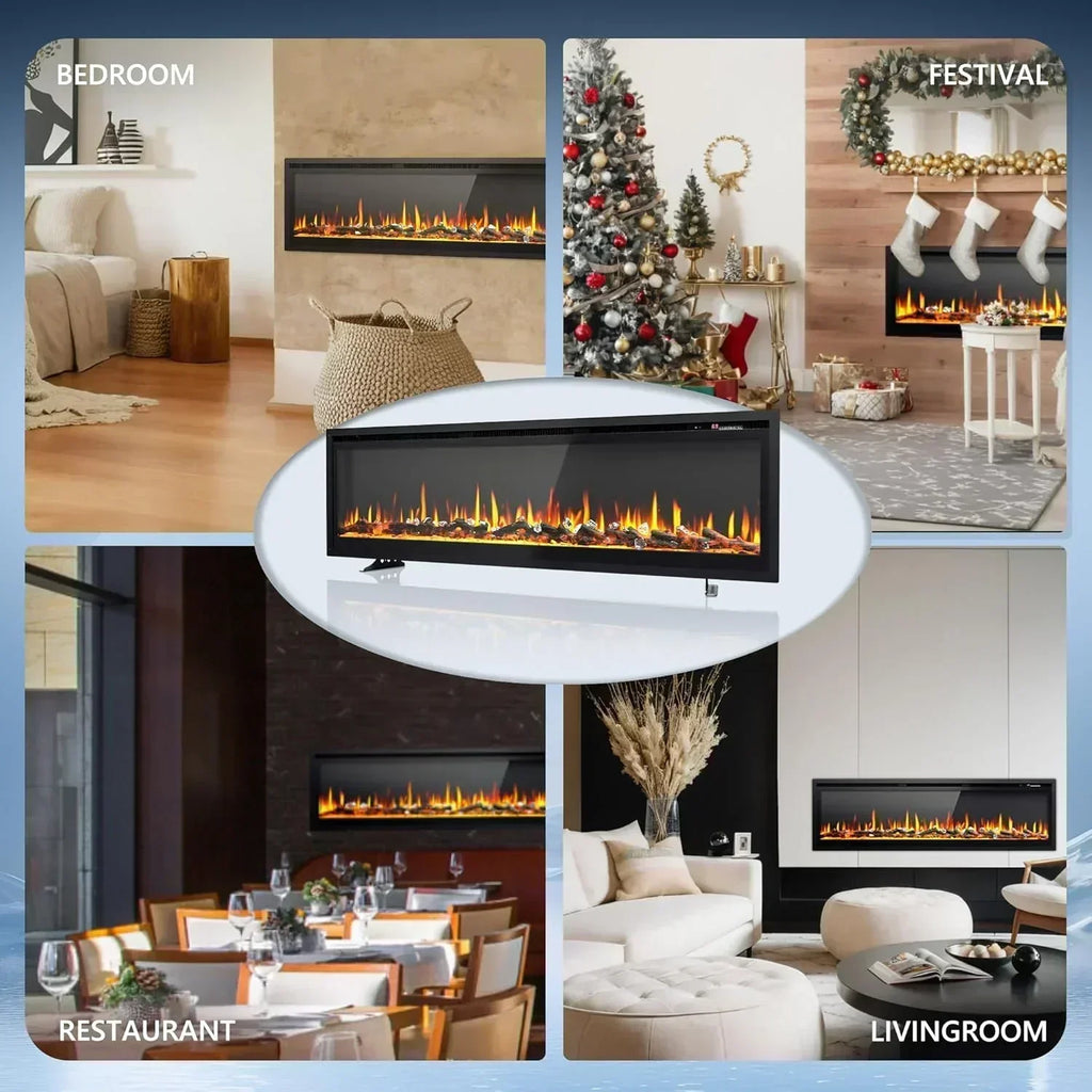 EUHOMY 50 Inch Electric Fireplace Wall Recessed Adjustable Flame Color Fireplace Heater