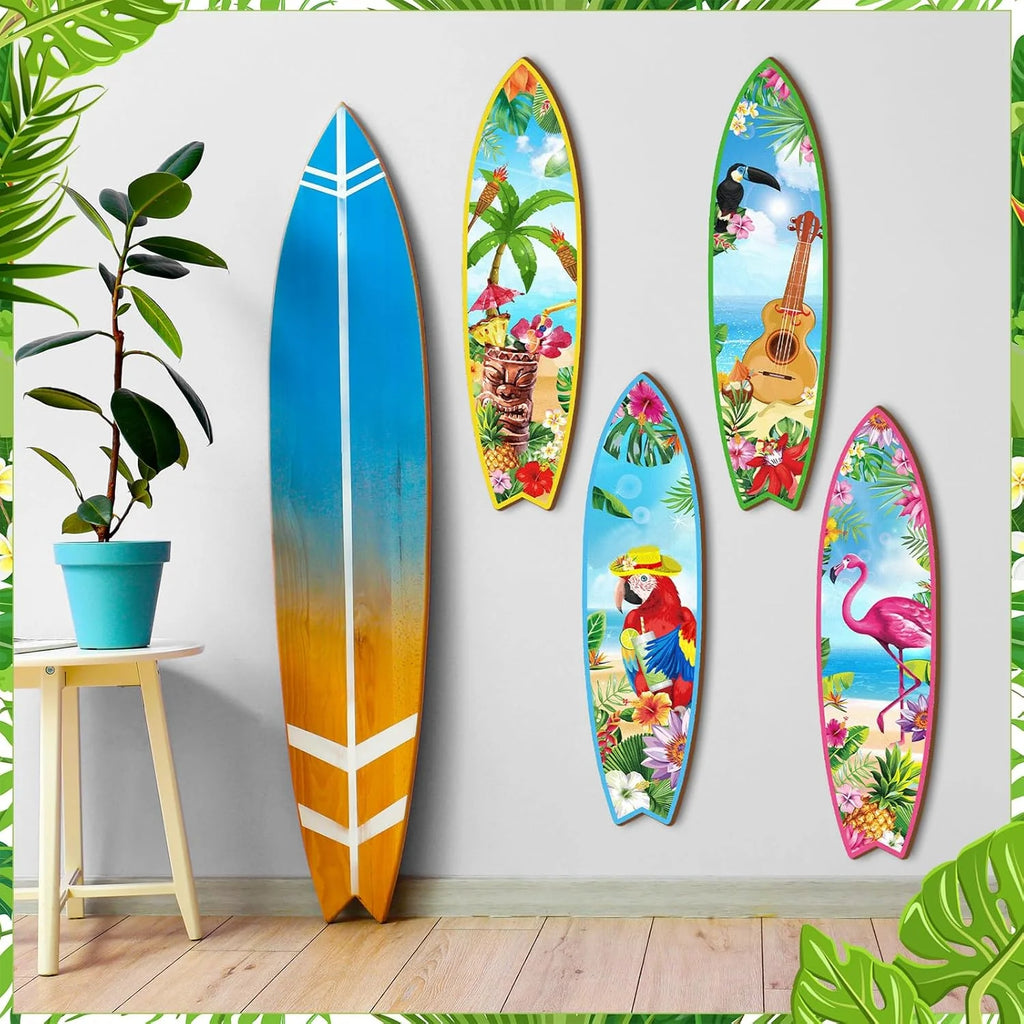 Blulu 4 Pcs Surfboard Wall Decor Surfboard Wall Hanging Sign Wooden Beach Decoration Summer Theme Decor Hawaiian Luau Party Decoration for Home Bar Aloha Tropical Birthday Party(Tiki)