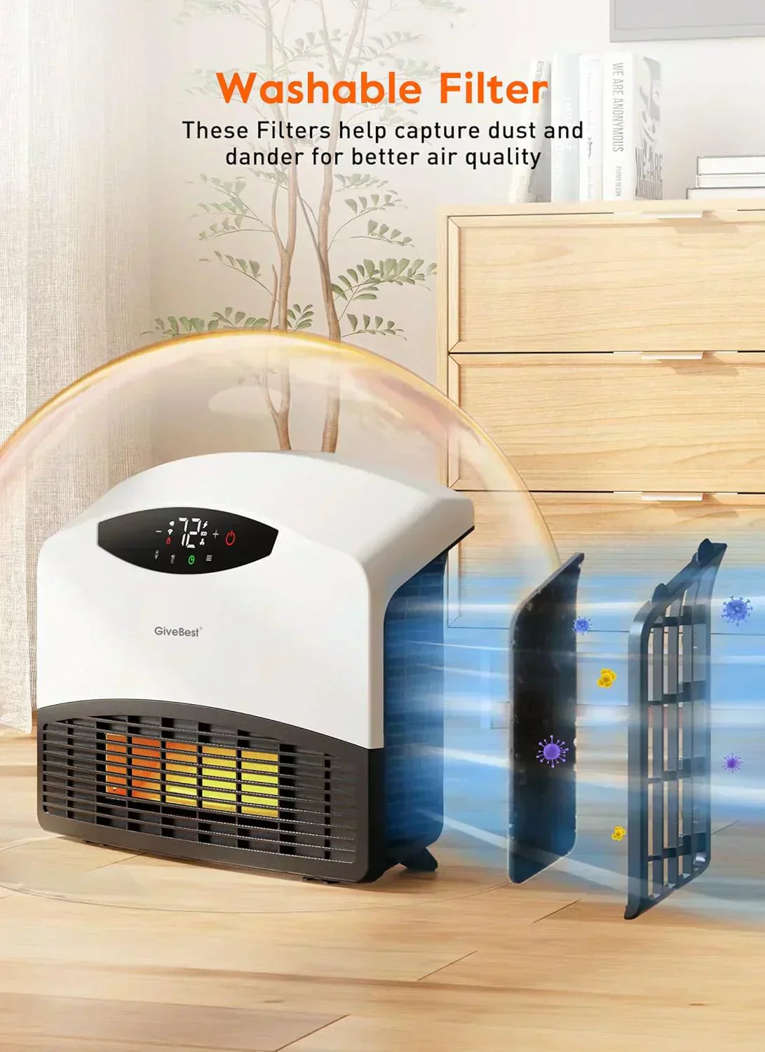 Wall mounted electric heater with WiFi and remote control floor standing heater 1500W