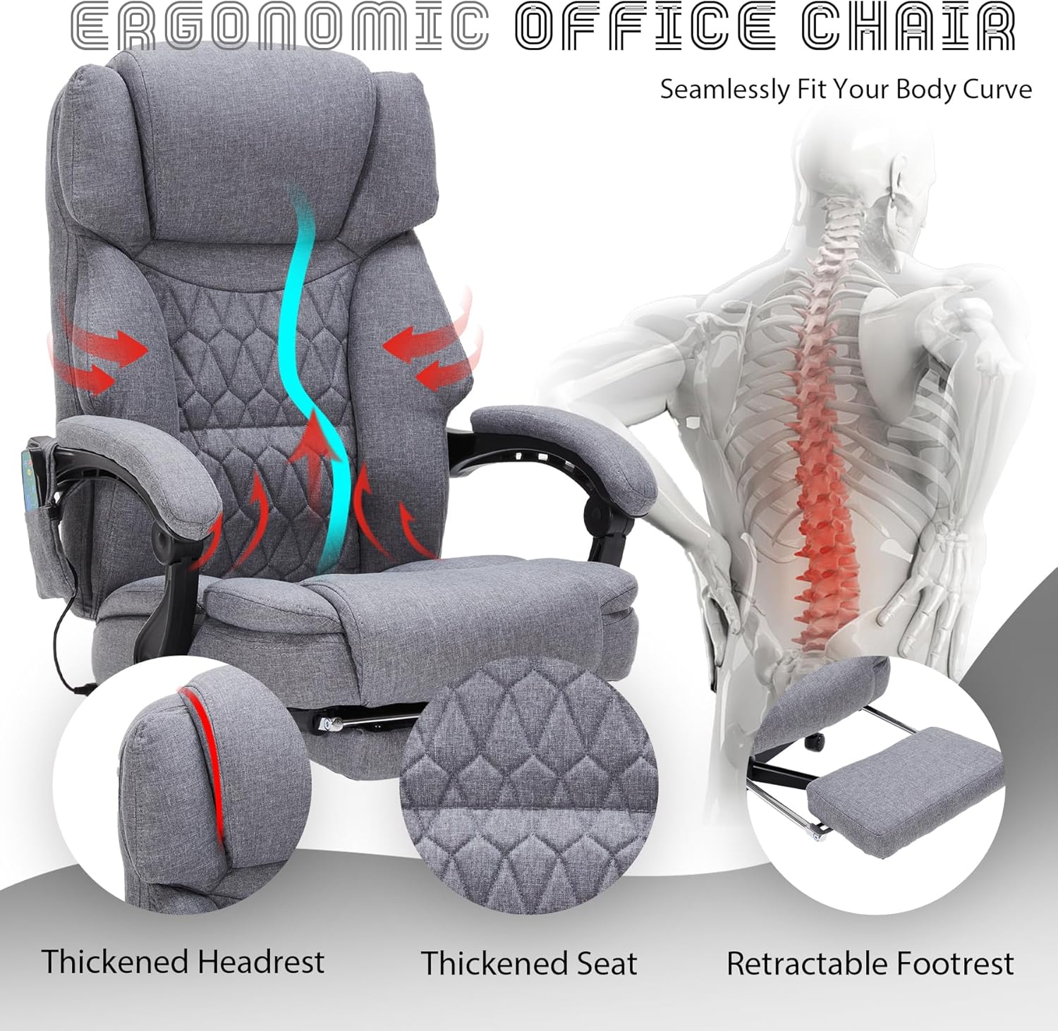 Massage Office Chair with Footrest 6 Point Vibration and Heating Home Executive Office Desk Chair