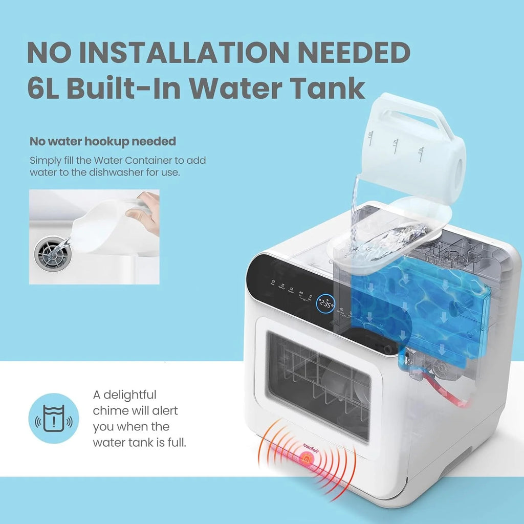 COMFEE' Portable Mini Dishwasher Countertop with 5L Built-in Water Tank for Apartments& RVs