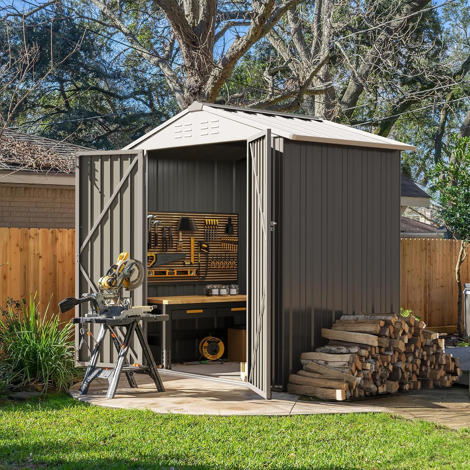 Devoko Outdoor Storage Shed Lockable Metal Garden Shed Steel Anti-Corrosion Storage House