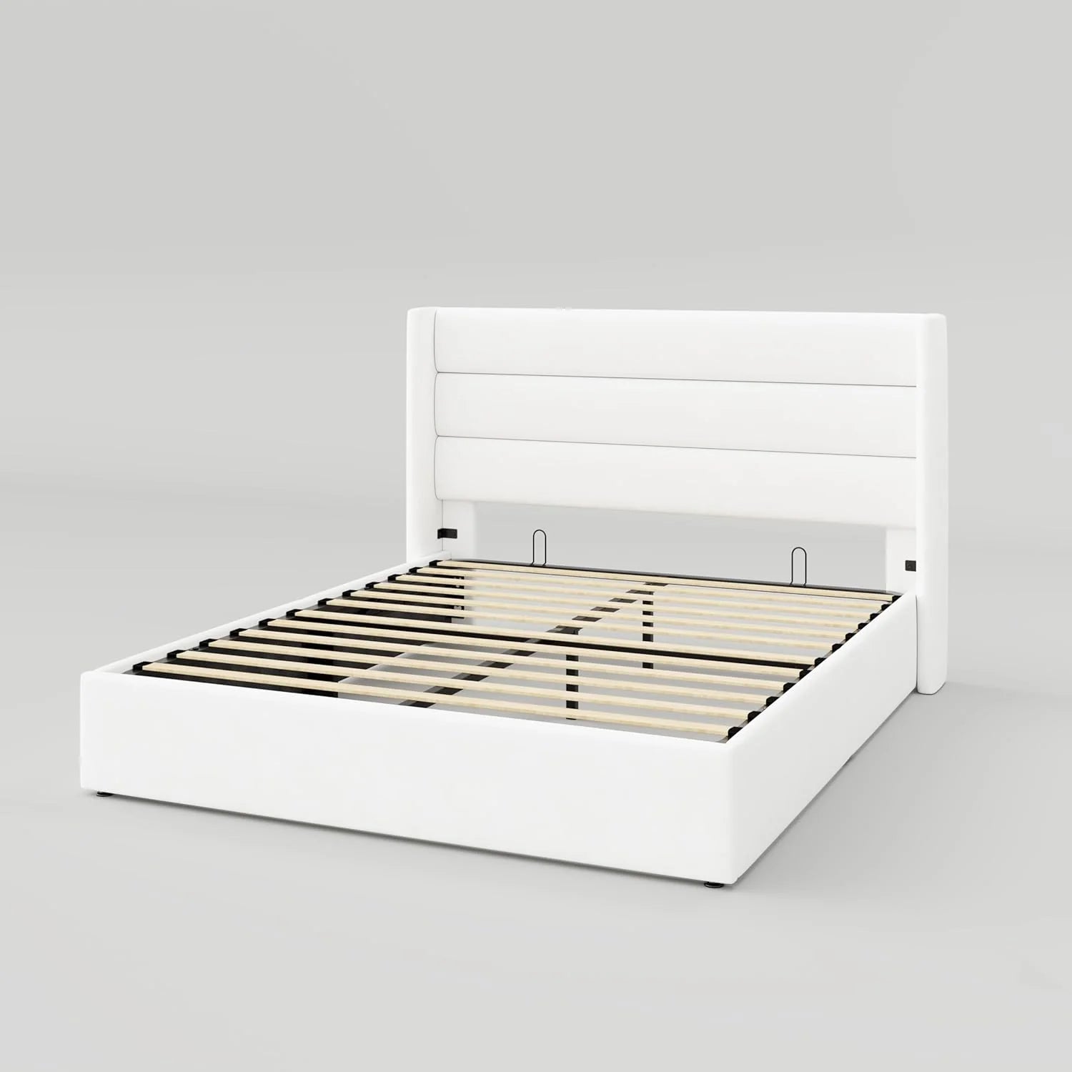 Allewie Queen Size Lift Up Storage Bed Modern Wingback Headboard Hydraulic Support