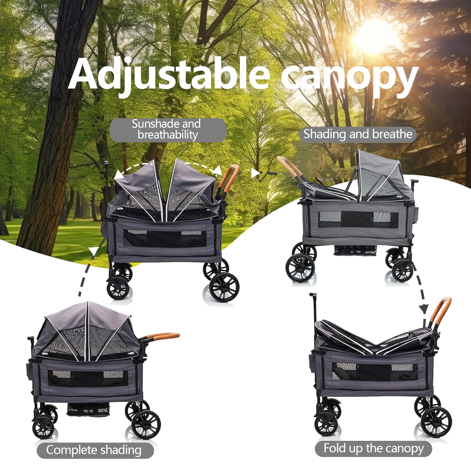 Wagon Stroller for 2 Kids Cargo-Travel Stroller Push-Pull Double Wagon Lightweight Folding Stroller