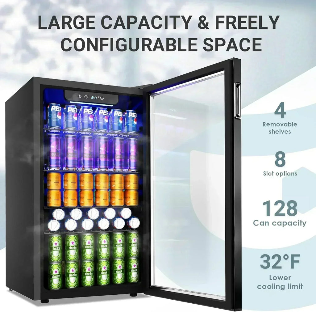 EUHOMY Beverage Refrigerator Cooler 130 Can Mini Fridge with Glass Door Beverage Cooler