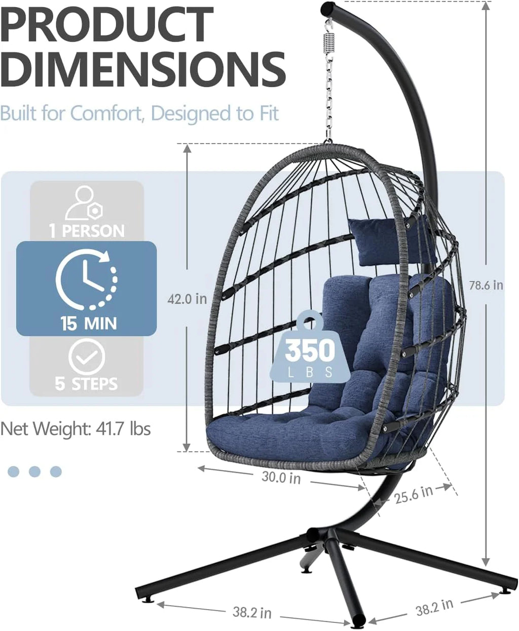 SWITTE Egg Chair Outdoor Indoor Wicker Hanging Egg Swing Chair 350lbs Capacity for Patio
