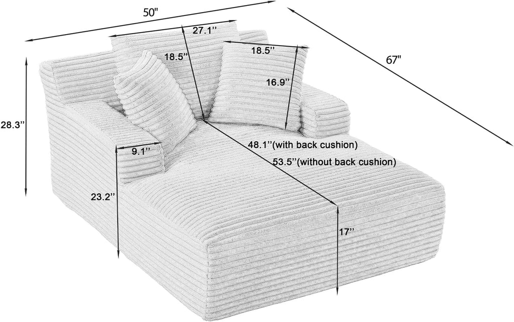 50-inch indoor recliner oversized corduroy upholstered boneless sofa bed deep sleeper sofa