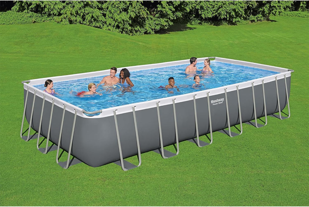 Power Steel 14' x 8'2 x 39.5 Oval Above Ground Pool Set | Includes 530gal Filter Pump, Ladder, ChemConnect Dispener