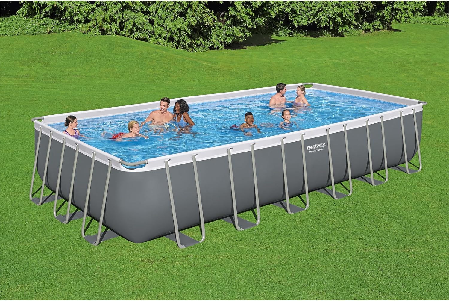 Power Steel 14' x 8'2 x 39.5 Oval Above Ground Pool Set | Includes 530gal Filter Pump, Ladder, ChemConnect Dispener
