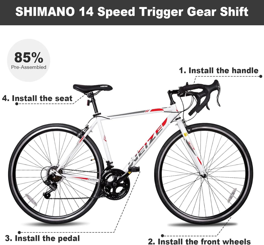 WEIZE Road Bike, 700C Wheel City Commuter Bicycle, 14 Speed Drop Bar, Racing Adult Bike with Caliper Brakes