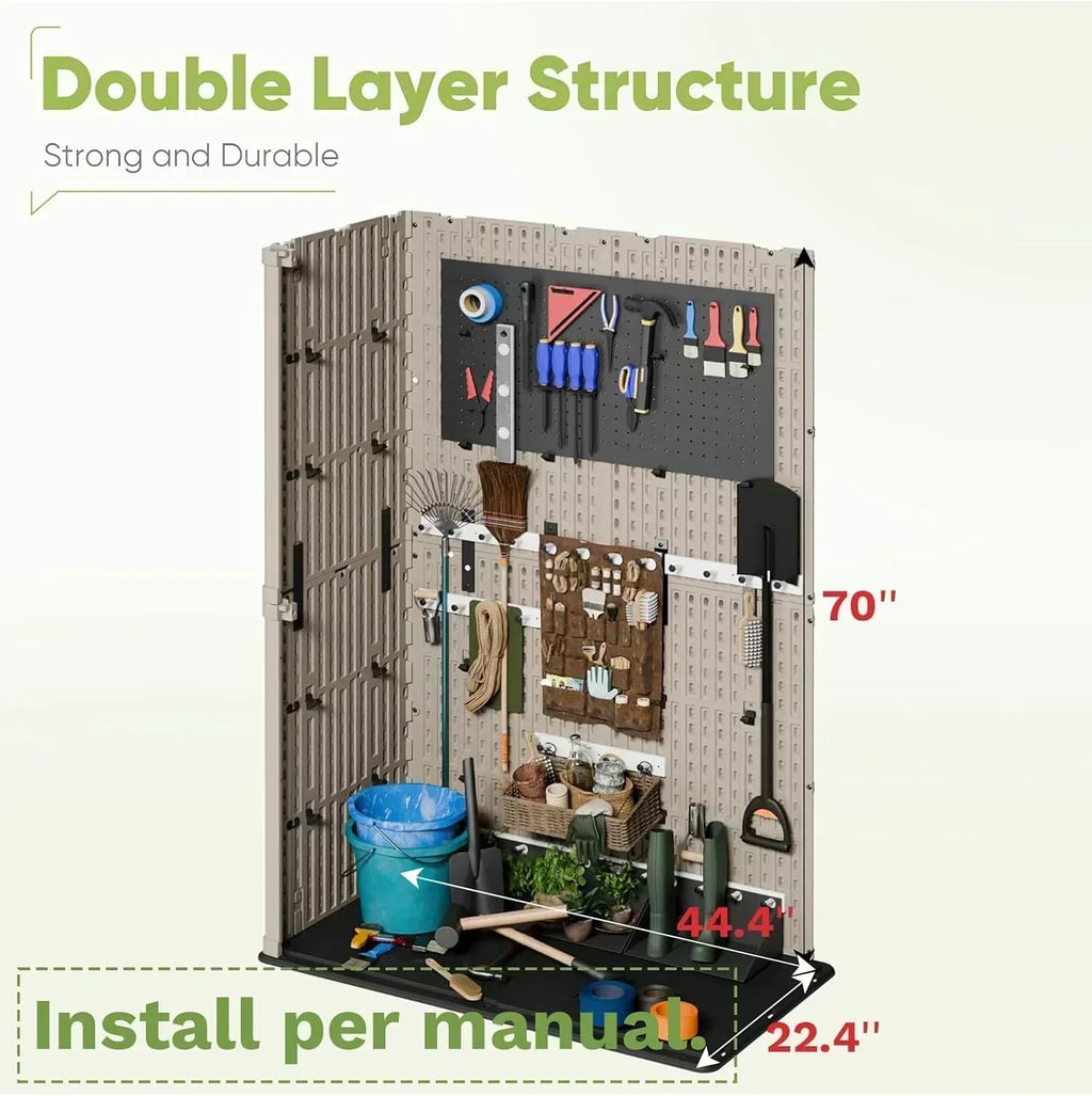 Devoko Outdoor Storage Cabinet 26 Cu Ft with Lockable Doors Horizontal Storage Shed Waterproof