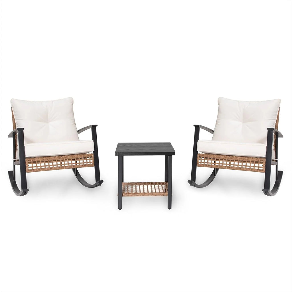 LAUSAINT HOME 3 Piece Rocking Bistro Set Outdoor Patio Furniture Oversize Rattan Conversation Set