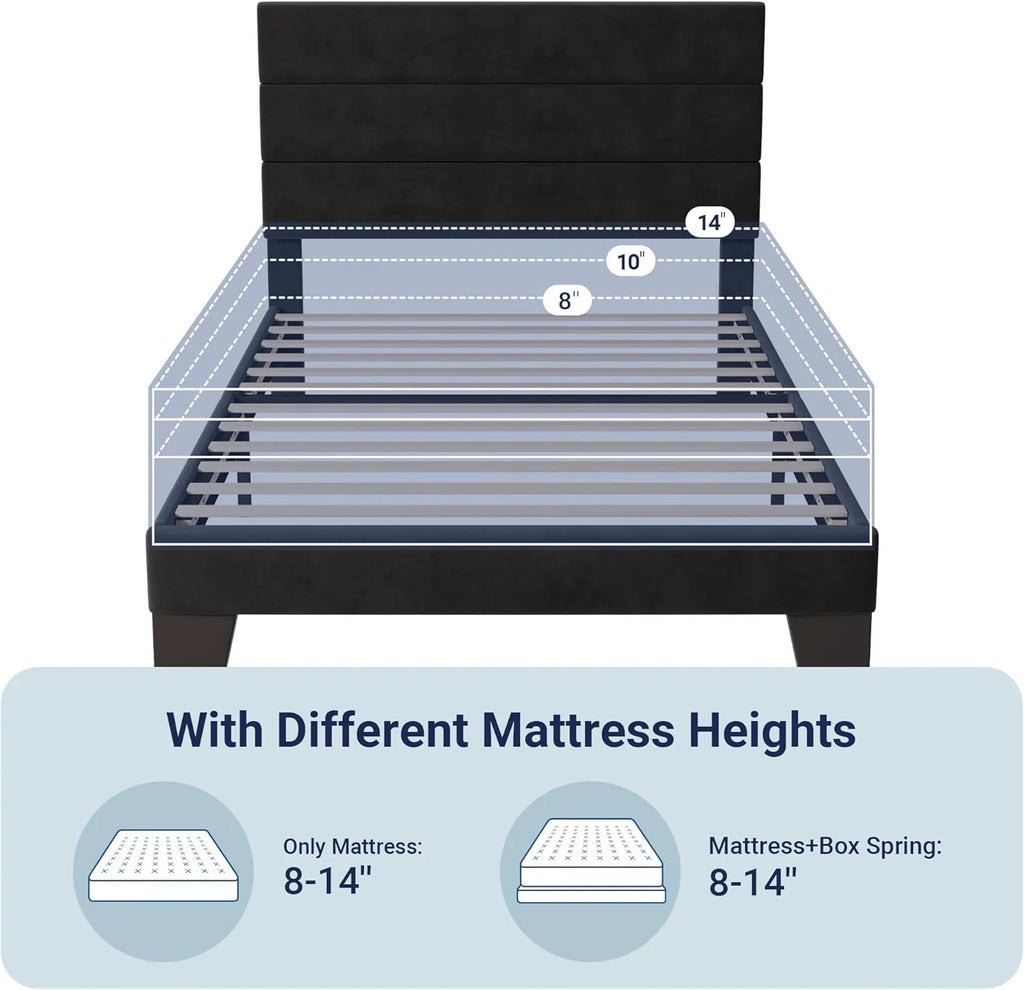 Allewie Queen Size Platform Bed Frame Fabric Upholstered Headboard Wooden Slats Support